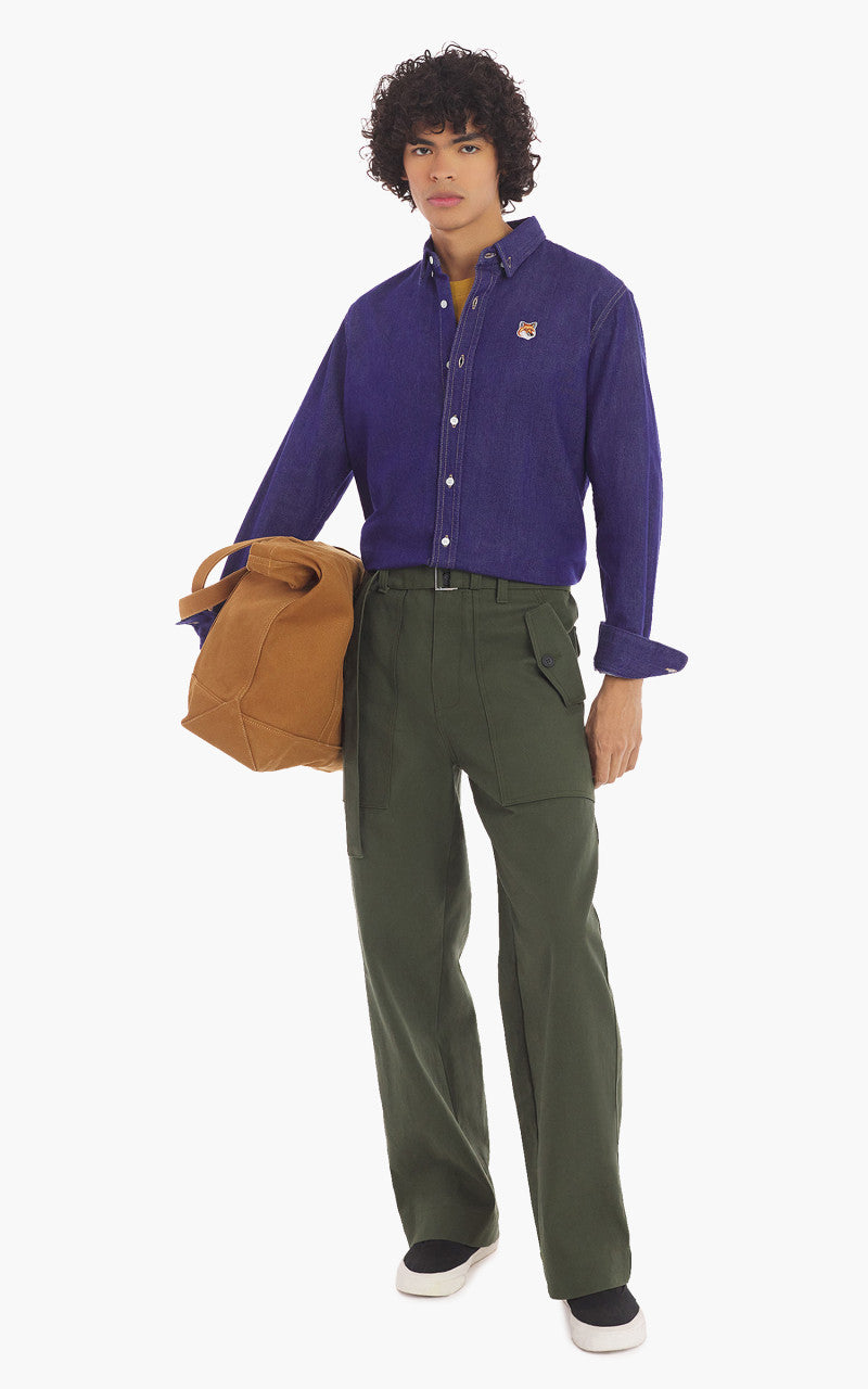 Maison Kitsuné Button Down Casual Shirt Fox Head Patch Indigo