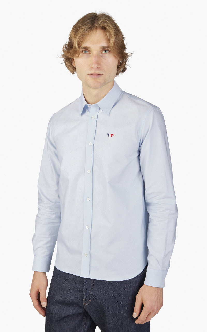 MAISON KITSUNÉ　OXFORD TRICOLOR FOX　blue Maison Kitsuné - Classic Tricolor Fox Oxford Shirt | HBX