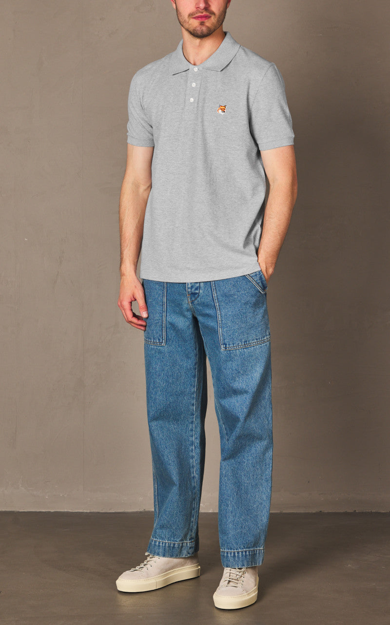 Maison Kitsuné Fox Head Patch Regular Polo Light Grey Melange