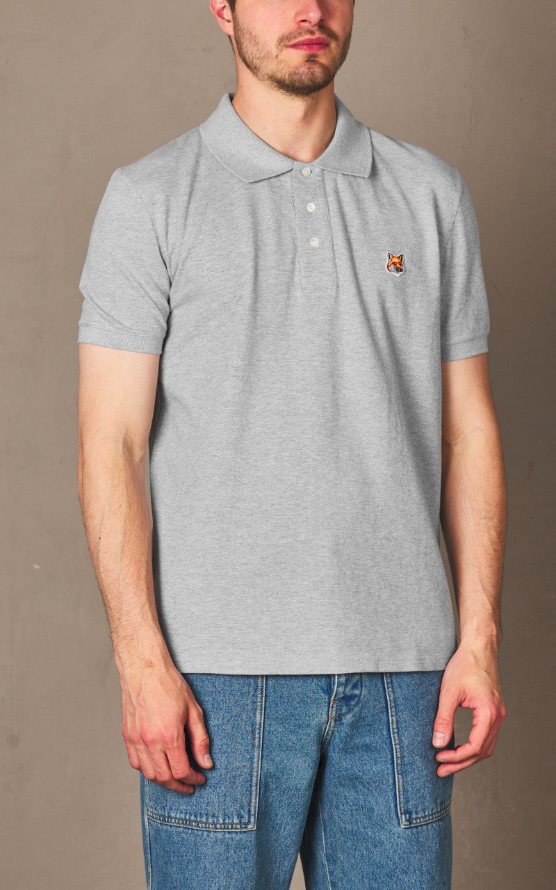Maison Kitsuné Fox Head Patch Regular Polo Light Grey Melange