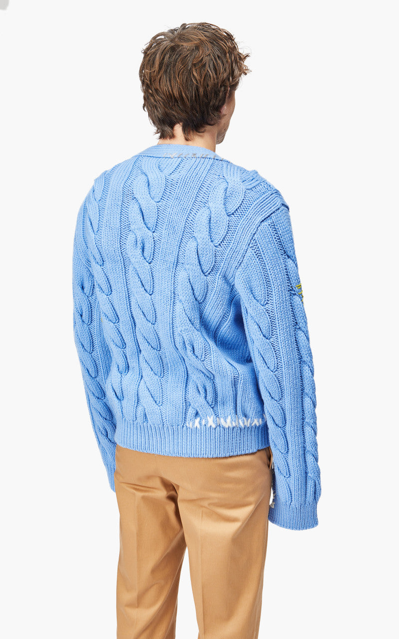 Marni Stitch-Detail Cable-Knit Cardigan Iris Blue