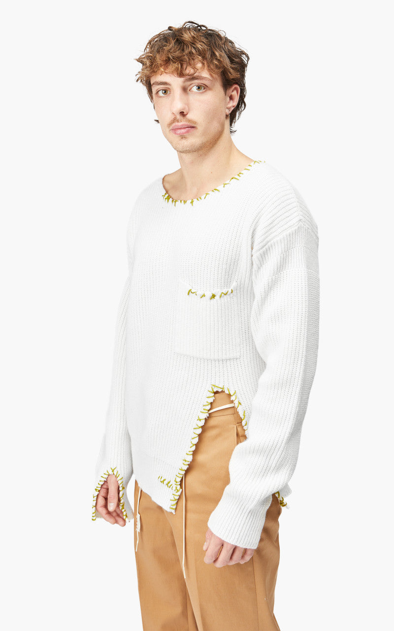 Marni Maglia Cirocollo Distressed Mending Soft Wool Knit Pale Gold