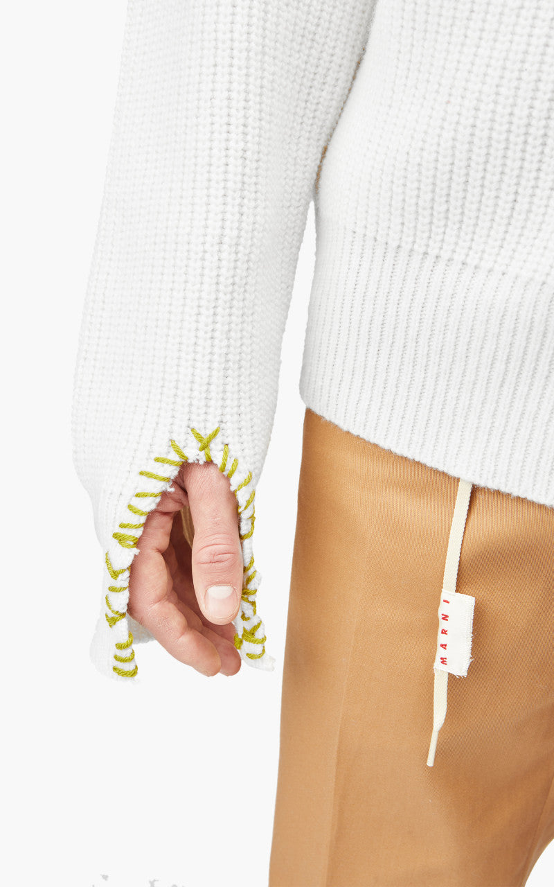 Marni Maglia Cirocollo Distressed Mending Soft Wool Knit Pale Gold