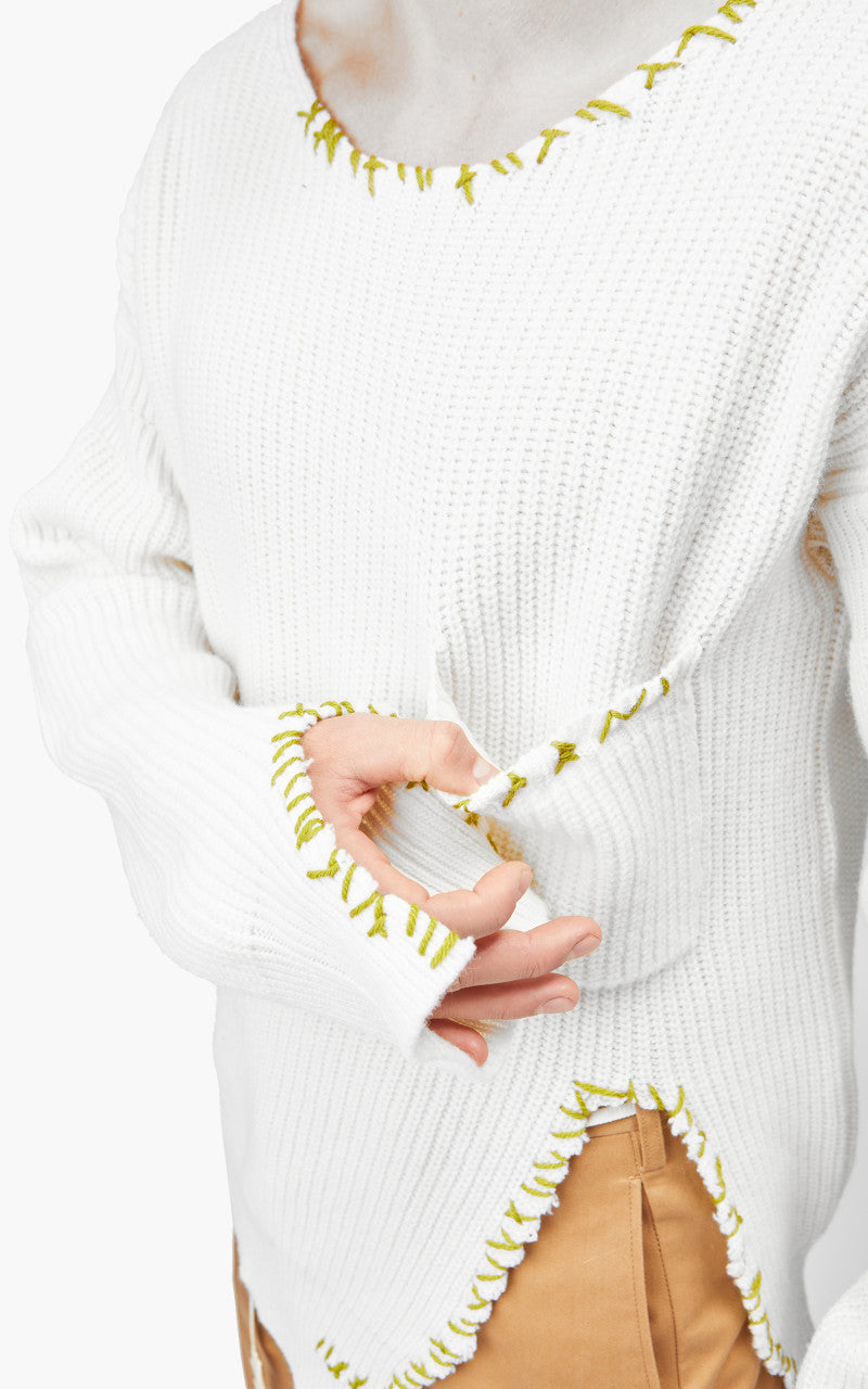 Marni Maglia Cirocollo Distressed Mending Soft Wool Knit Pale Gold