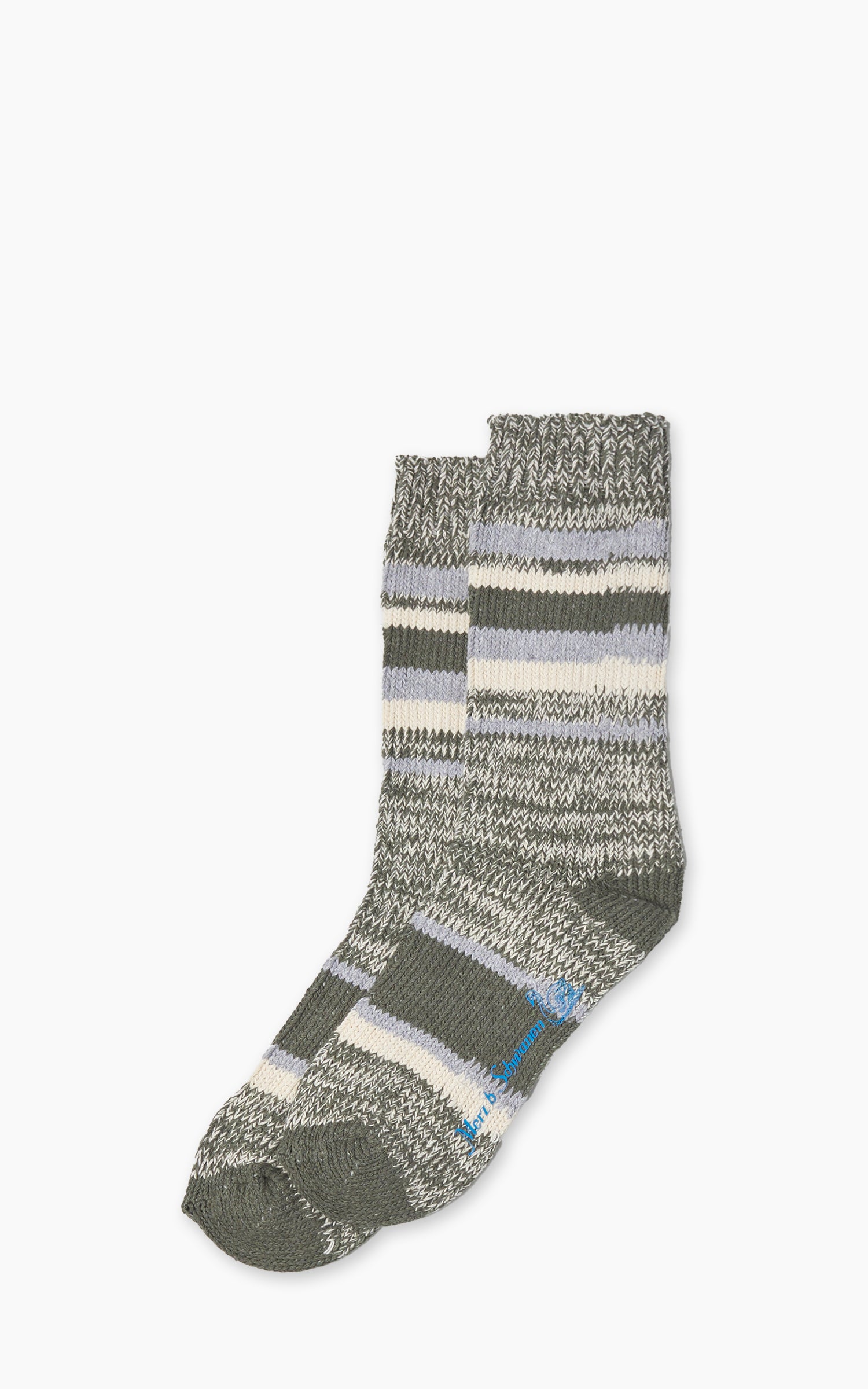 Merz b. Schwanen GS01 Socks Recycled Cotton Mud Green/Grey Melange