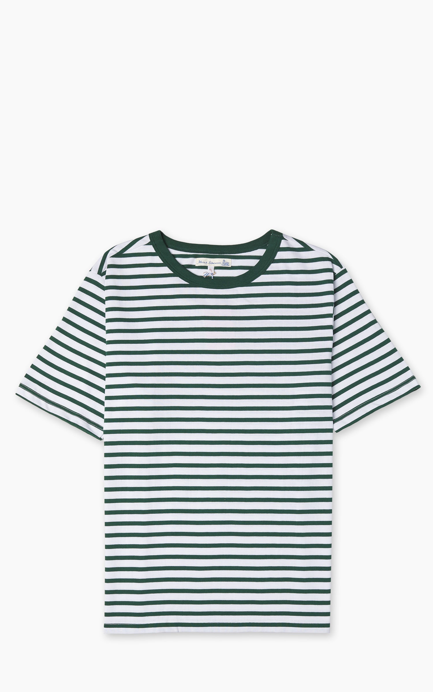 Merz b. Schwanen 2M14 Striped Crew Neck Tee Green/White