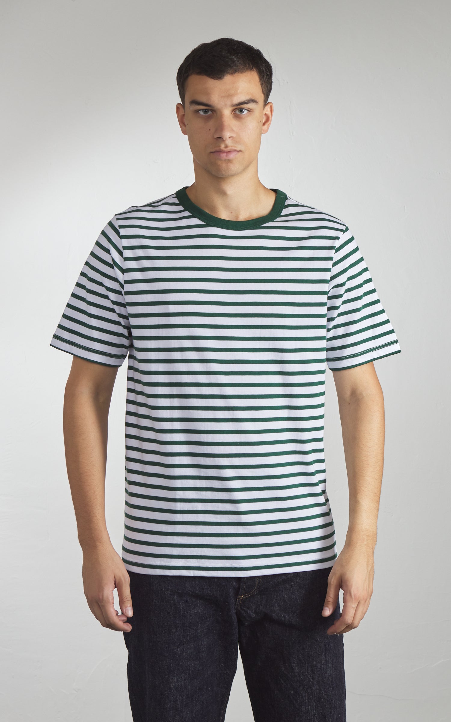 Merz b. Schwanen 2M14 Striped Crew Neck Tee Green/White