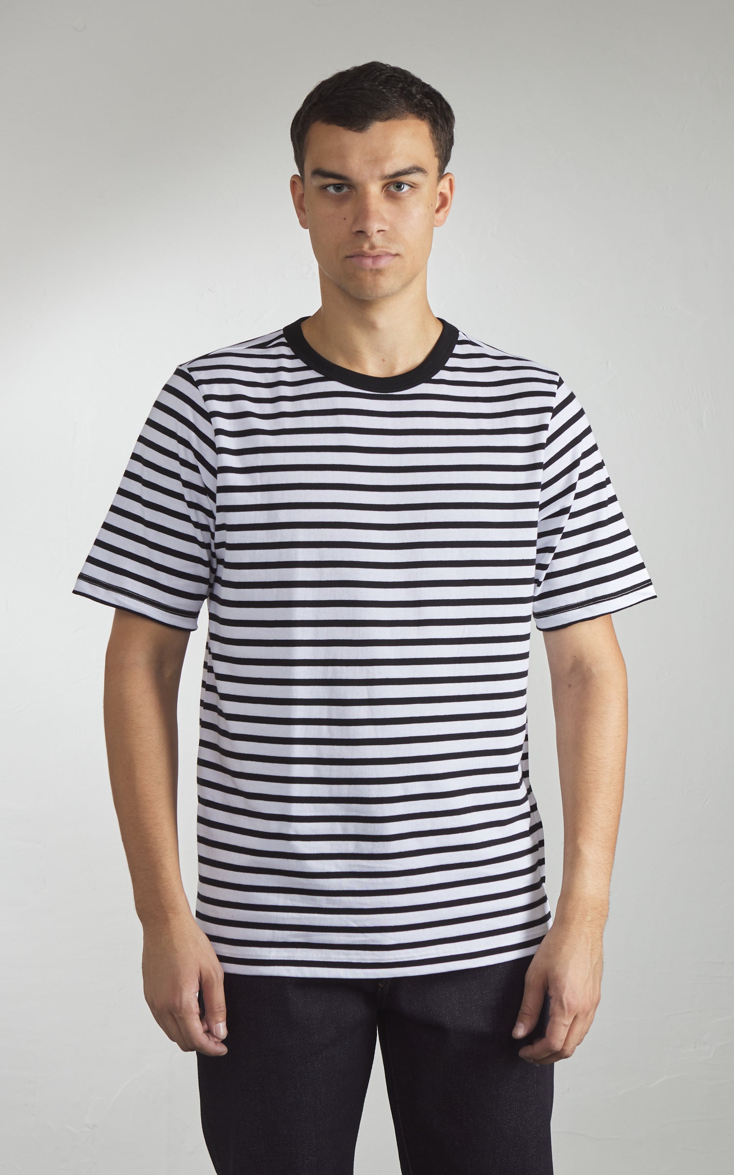 Merz b. Schwanen 2M14 Striped Crew Neck Tee Black/White