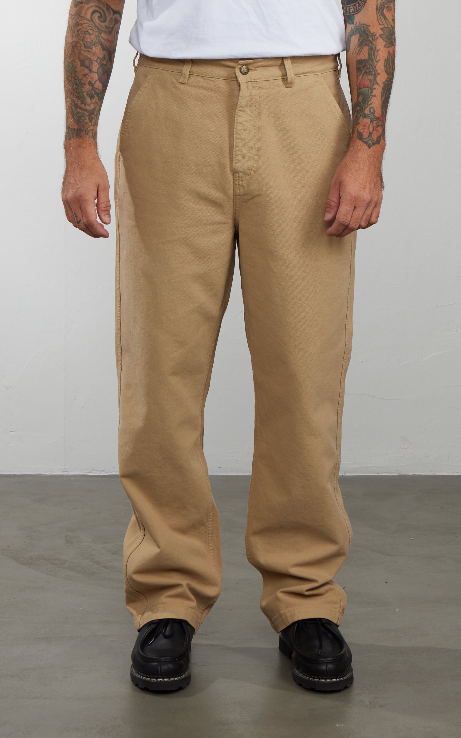 Merz b. Schwanen BERLIN01 Cotton Canvas Straight Leg Pants Khaki