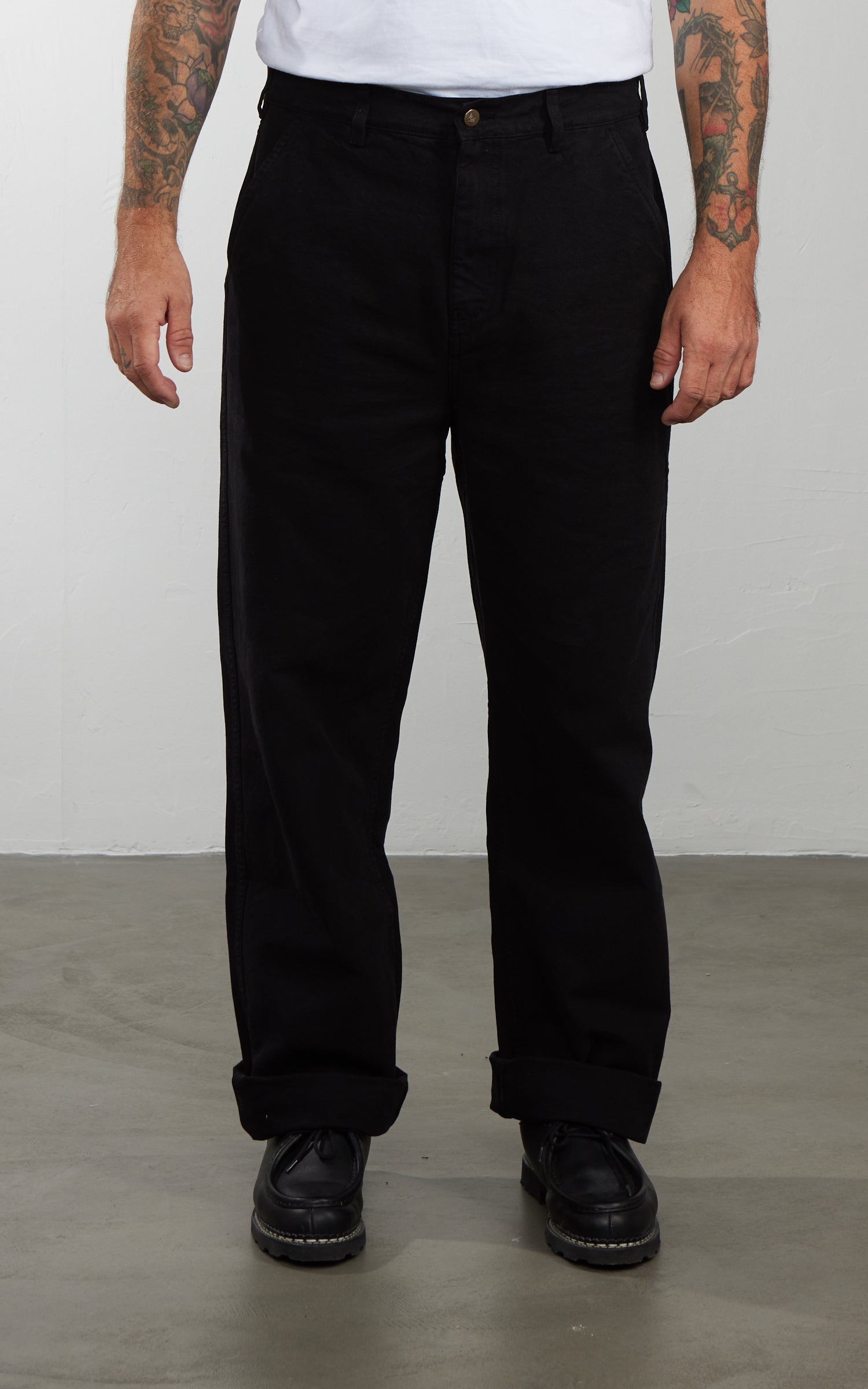 Merz b. Schwanen BERLIN01 Cotton Canvas Straight Leg Pants Deep Black