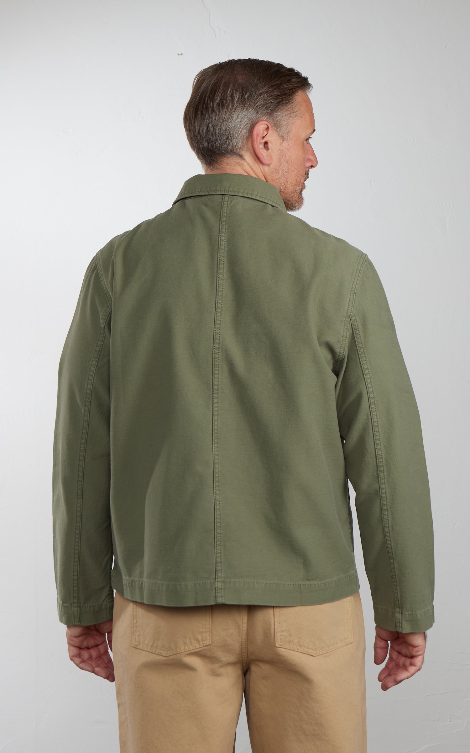 Merz b. Schwanen JKT08SC Sateen Canvas Cropped Workers Jacket Army