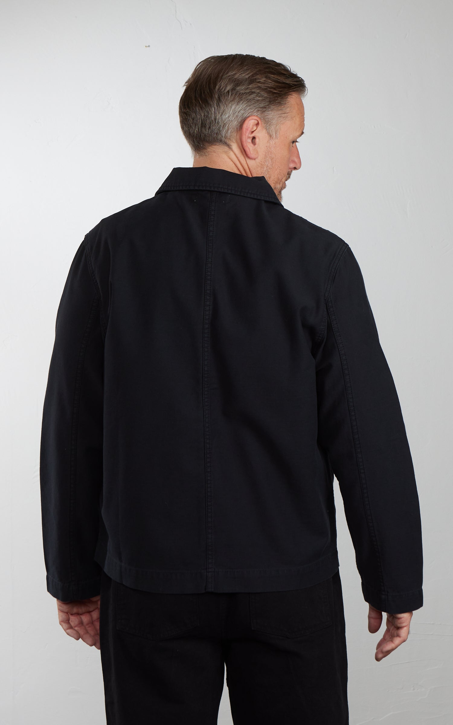 Merz b. Schwanen JKT08SC Sateen Canvas Cropped Workers Jacket Storm Black