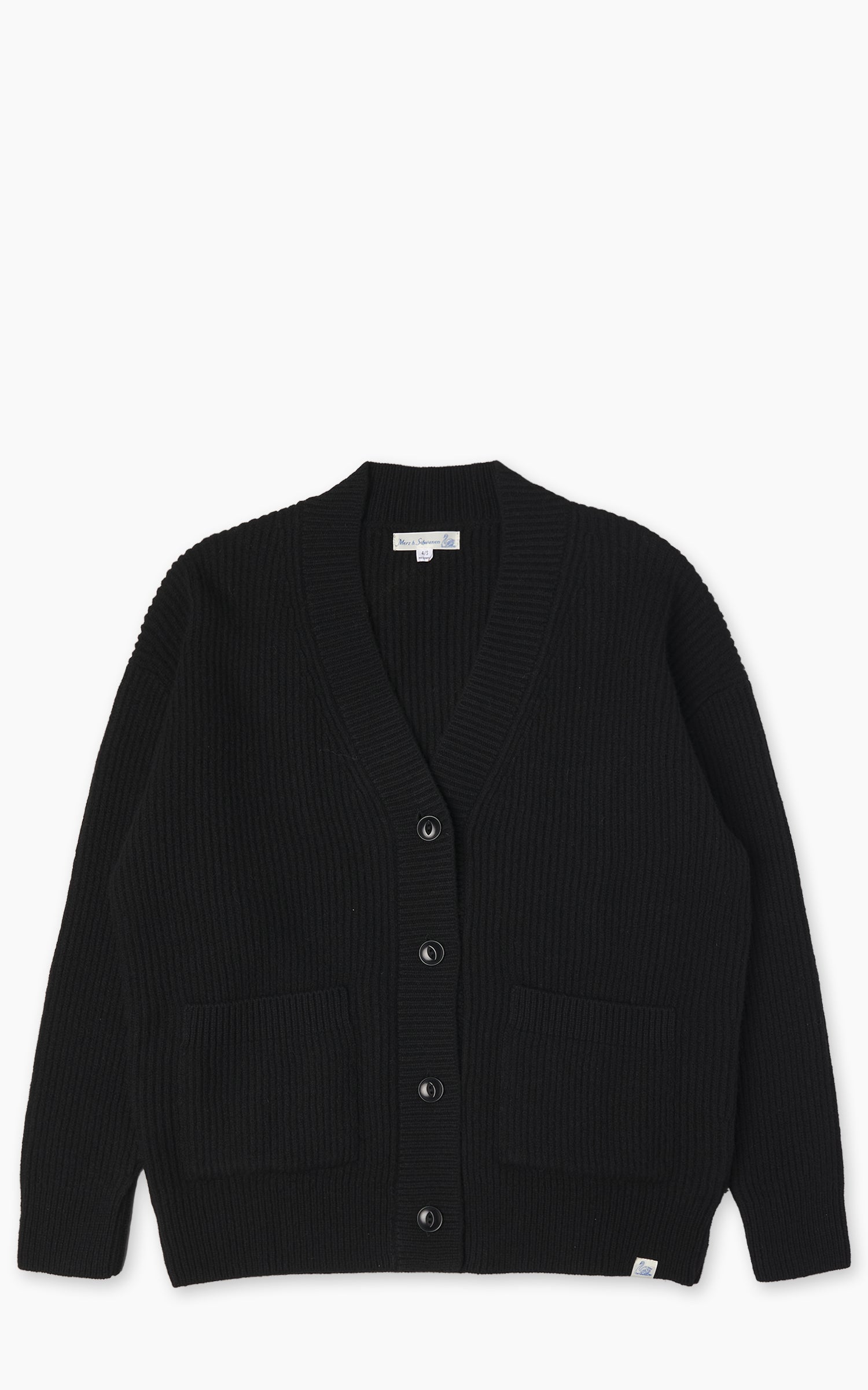 Merz b. Schwanen LOCG01 Merino Wool-Cashmere Cardigan Deep Black
