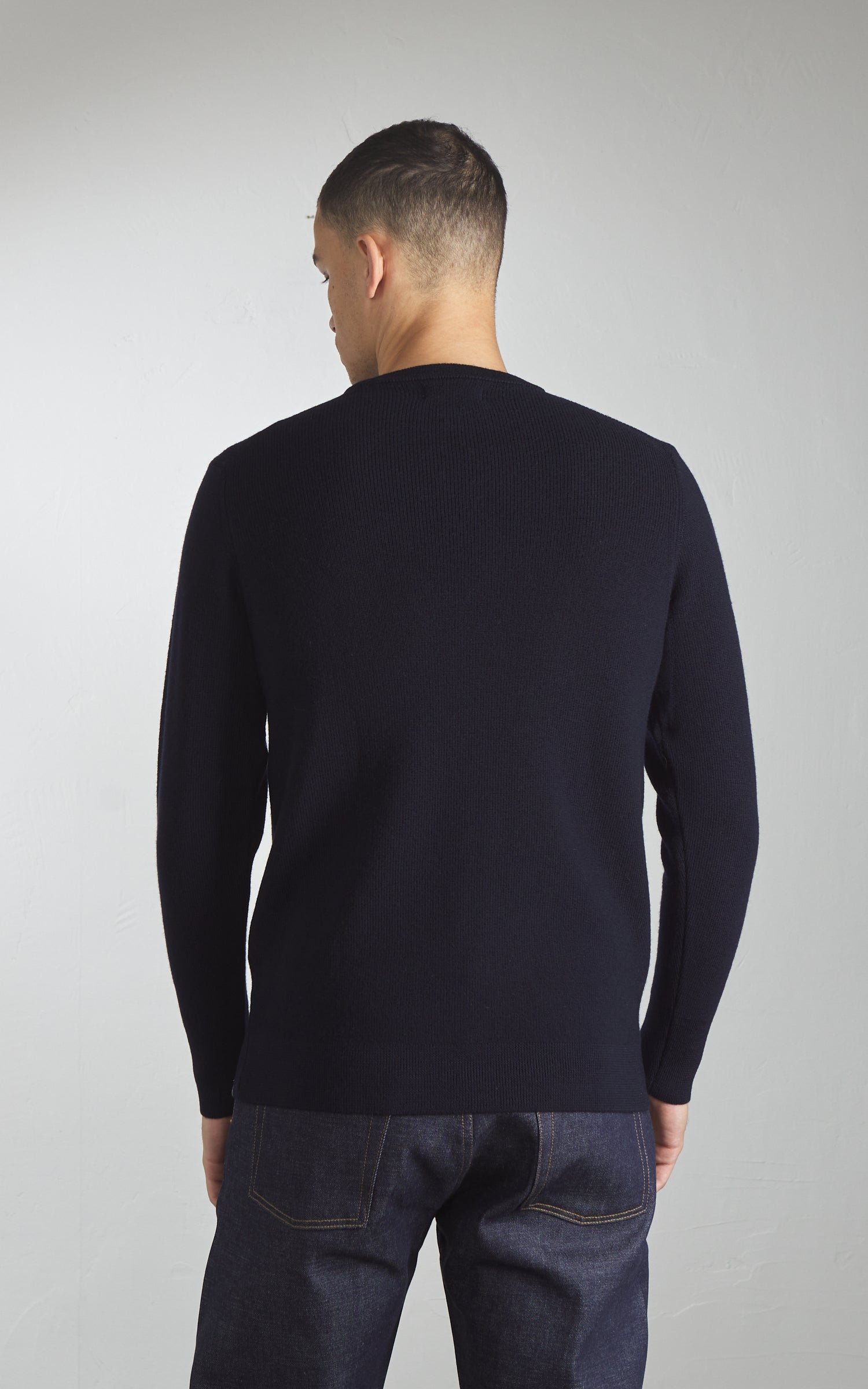 Merz b. Schwanen MWCC03 Classic Crew Merino Wool Pullover Dark Navy