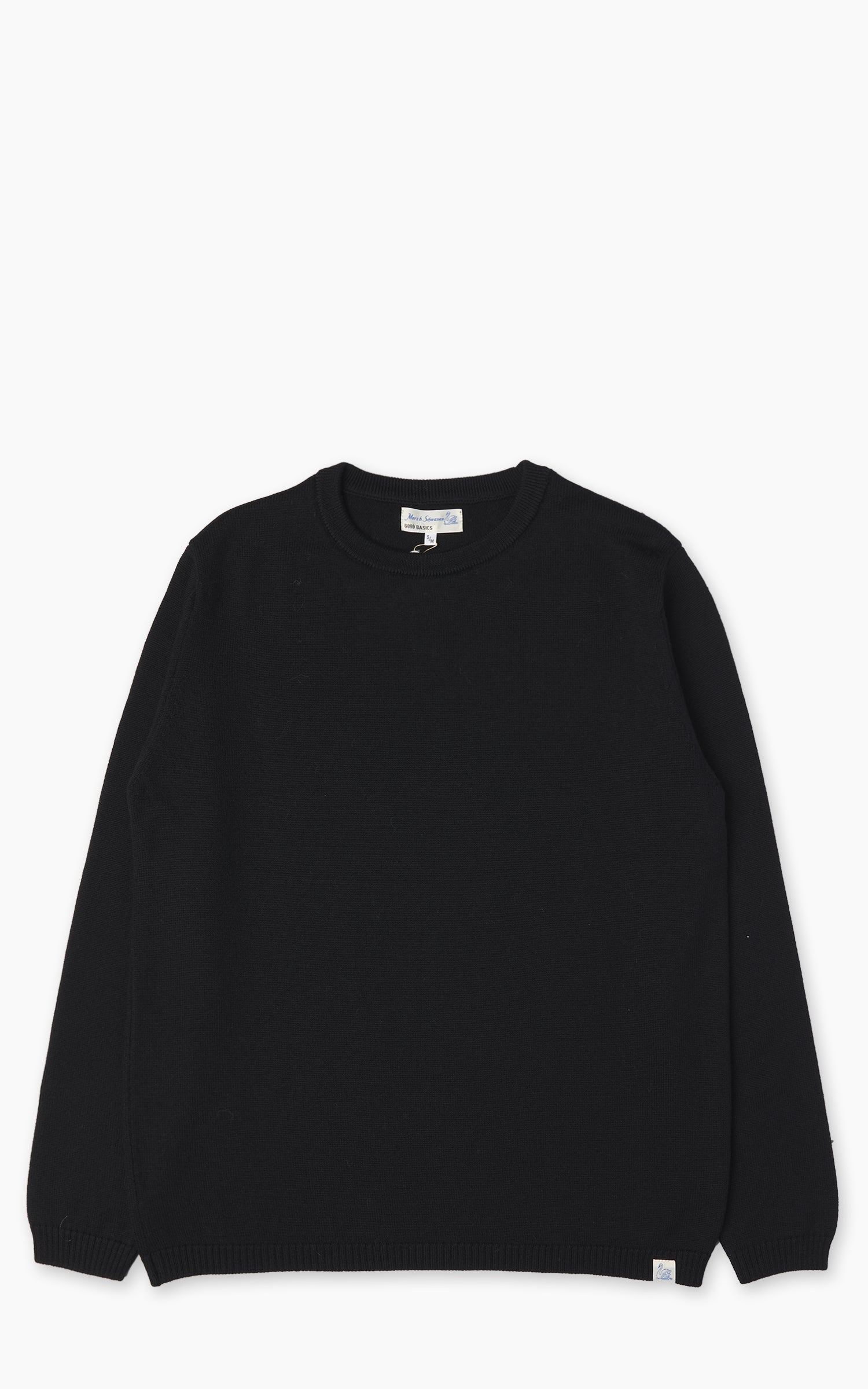 Merz b. Schwanen MWRC01 Classic Crew Merino Wool Pullover Deep Black
