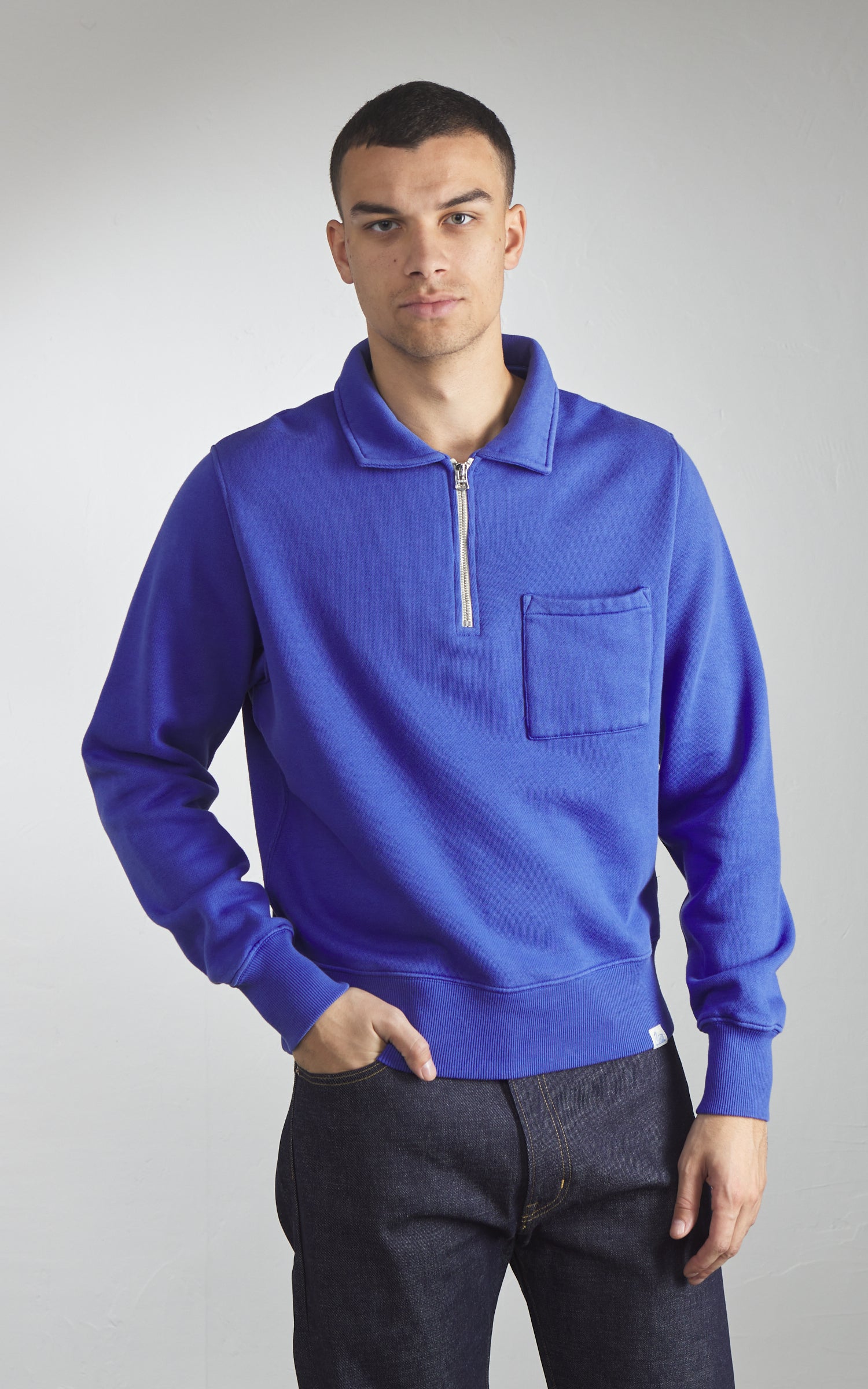 Merz b. Schwanen ZIPC01 Zip Collar Sweatshirt Washed Blue