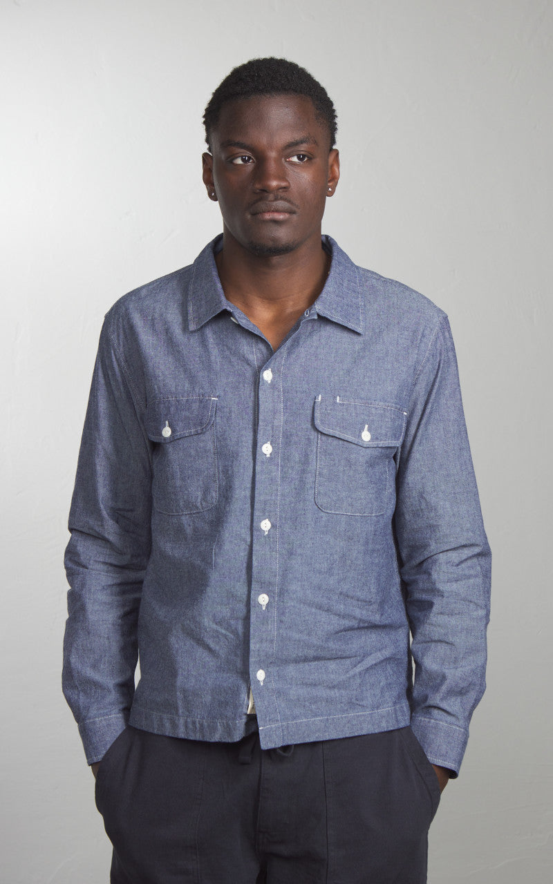 Merz b. Schwanen SHIRT06CH Chambray Shirt Denim Blue