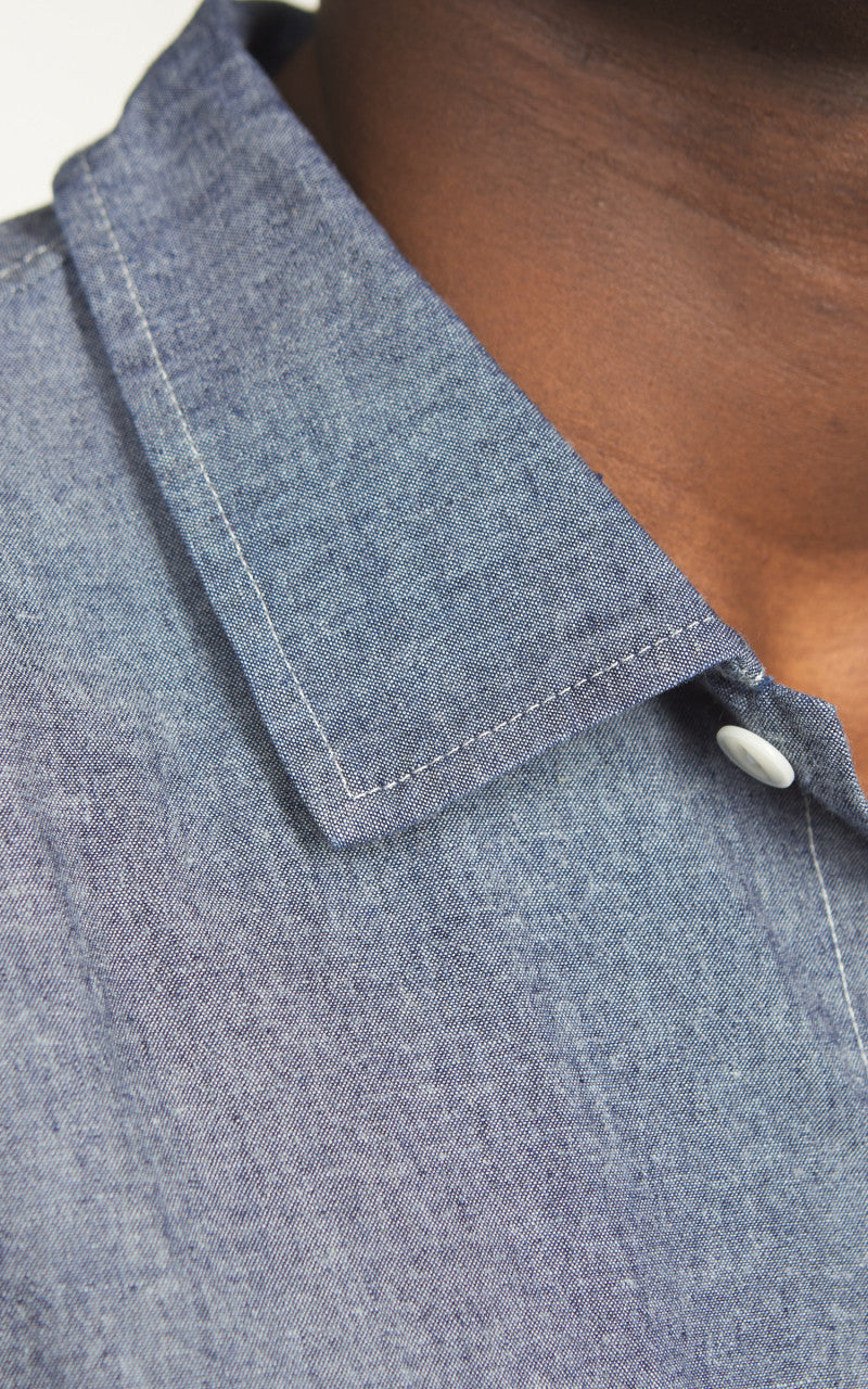 Merz b. Schwanen SHIRT06CH Chambray Shirt Denim Blue