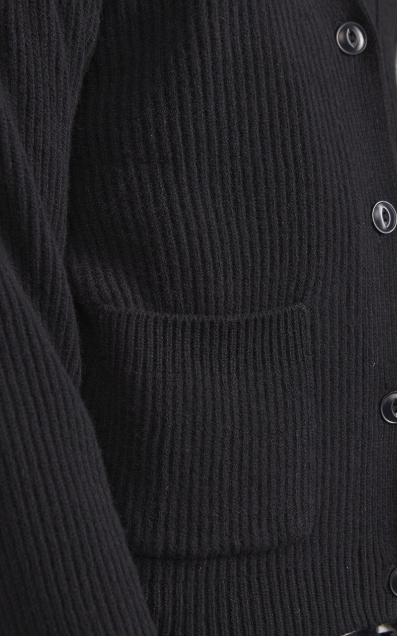 Merz b. Schwanen LOCG02 Merino Wool-Cashmere Cardigan Deep Black