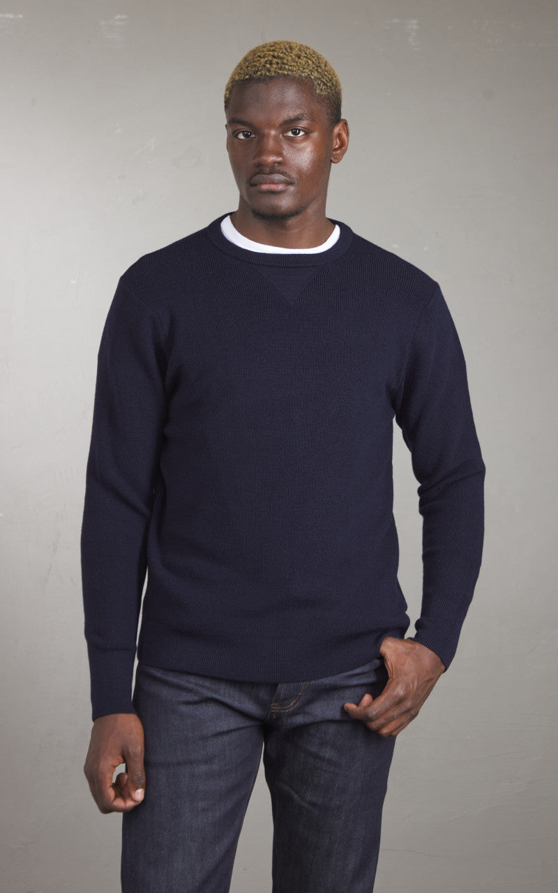 Merz b. Schwanen MWCC01 Classic Crew Merino Pullover Dark Navy