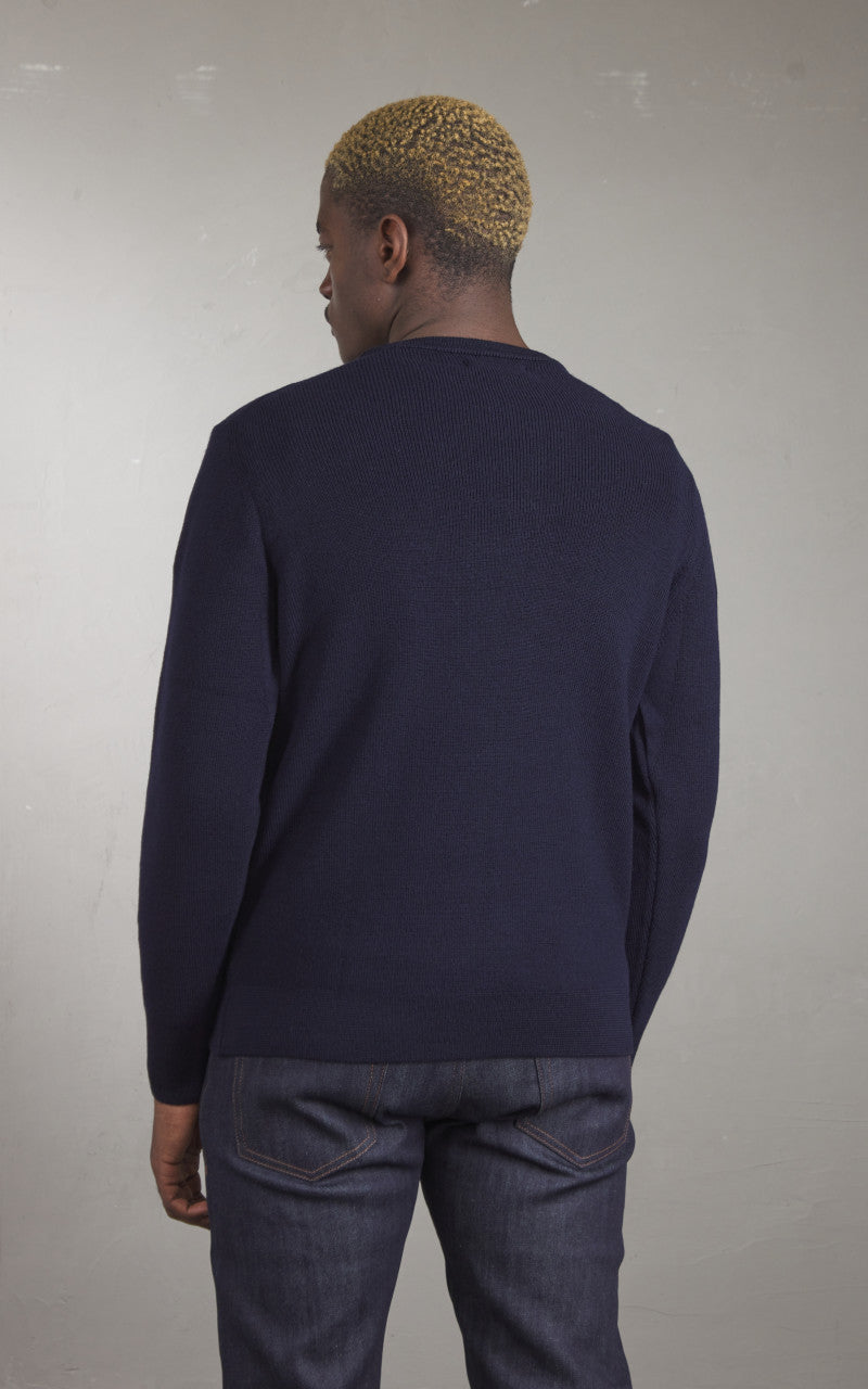 Merz b. Schwanen MWCC01 Classic Crew Merino Pullover Dark Navy