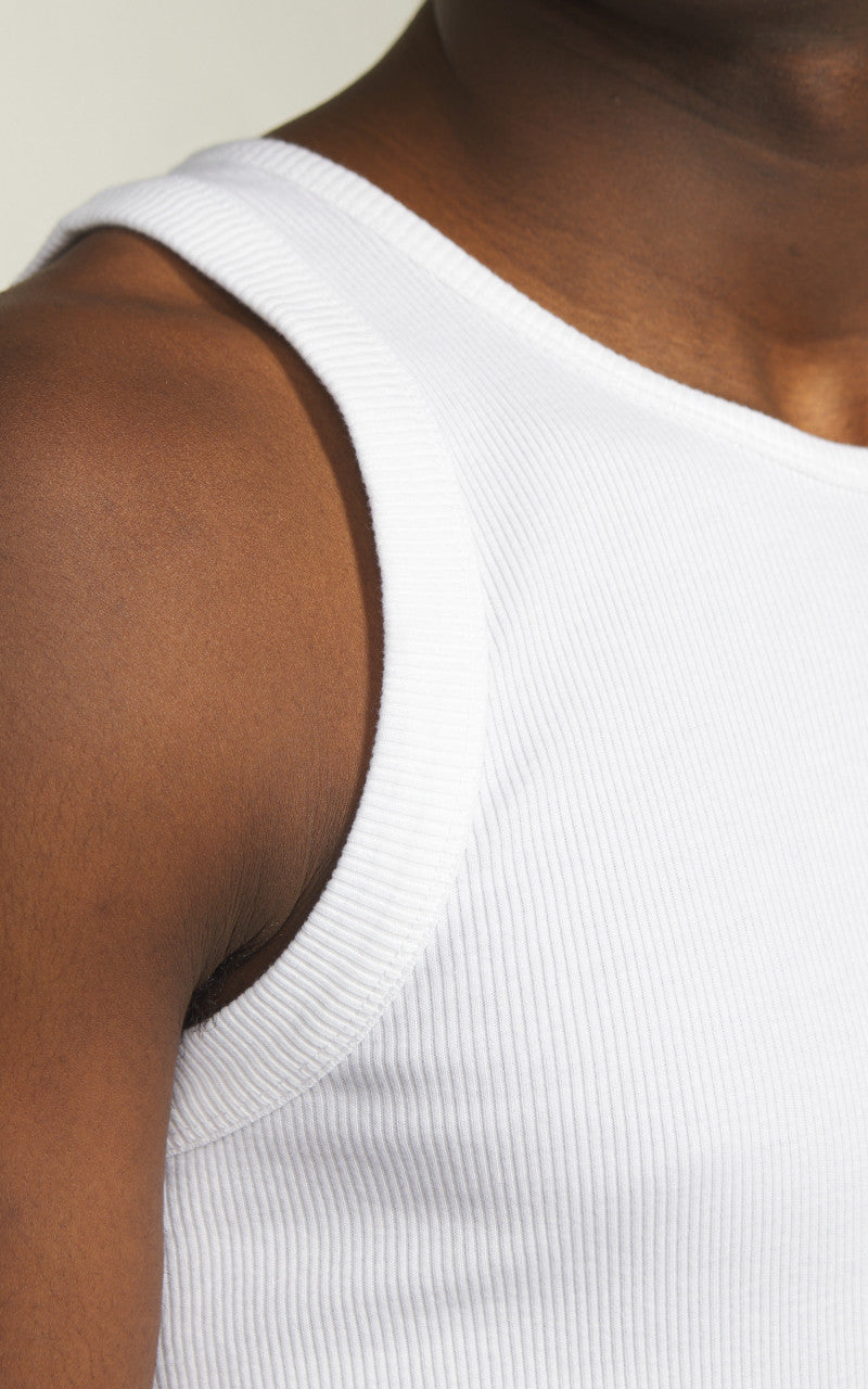 Merz b. Schwanen RIBTANK01 Ribbed Tank Top White