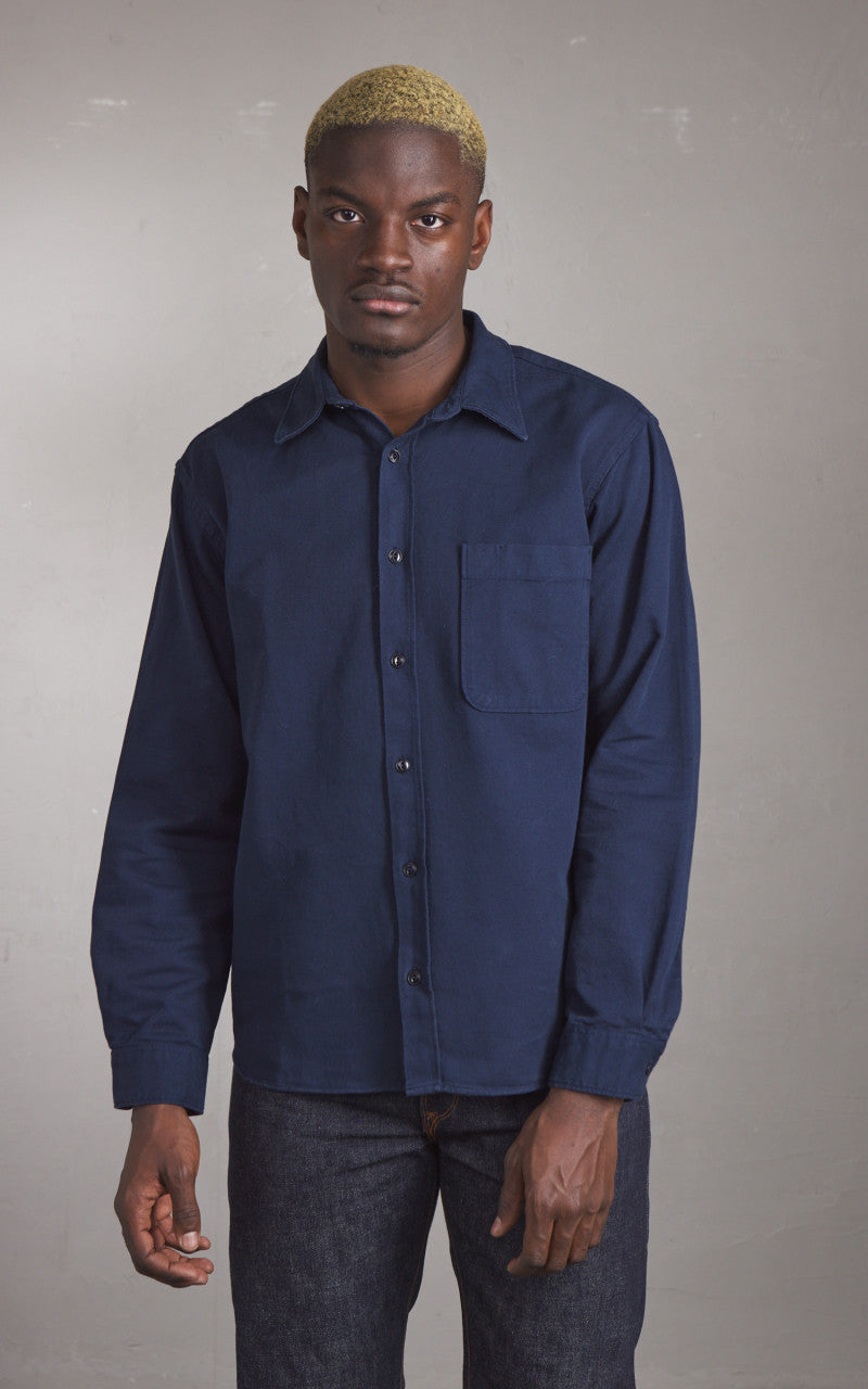 Merz b. Schwanen SHIRT01T Relaxed Fit Broken Twill Shirt Night Blue