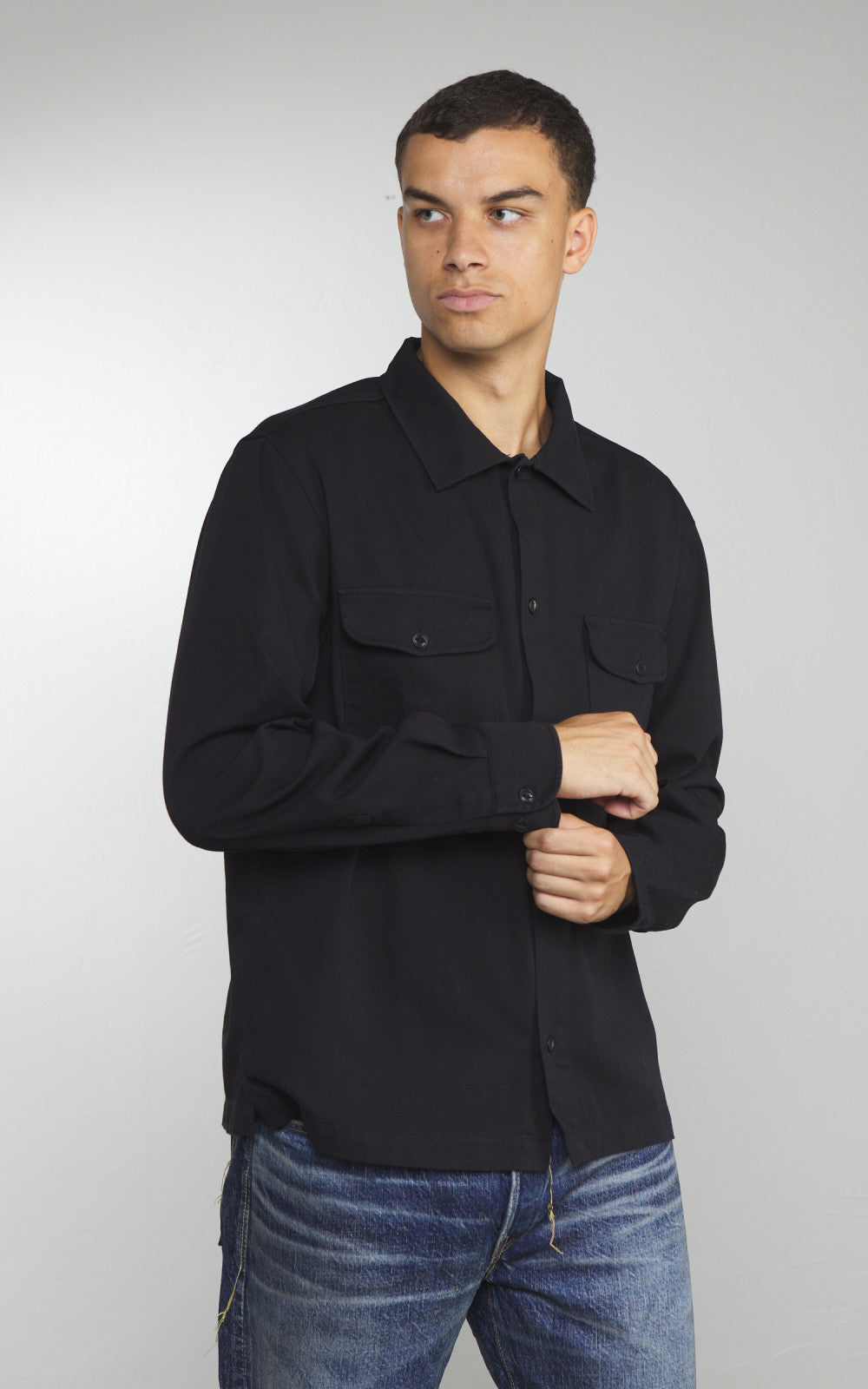 Merz b. Schwanen SHIRT06RT Cotton Twill Shirt Deep Black