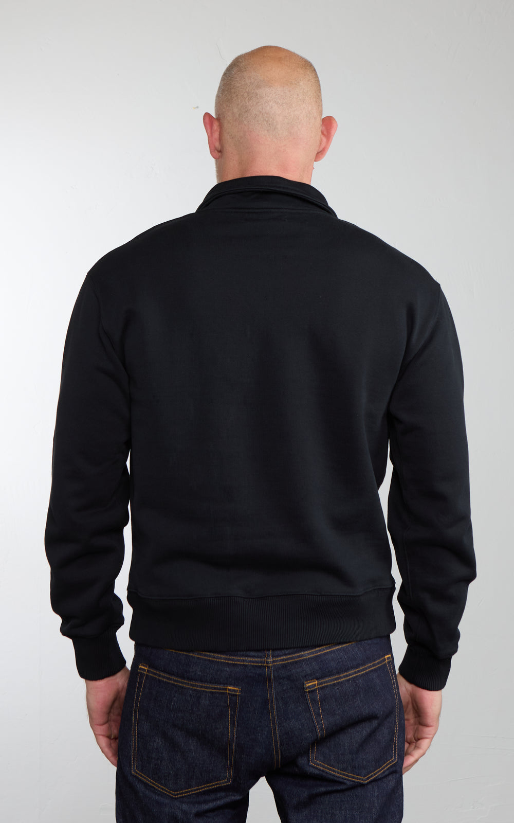 Merz b. Schwanen ZIP03 Authentic Fleece Polo Collared Half-Zip Cotton Sweatshirt Deep Black