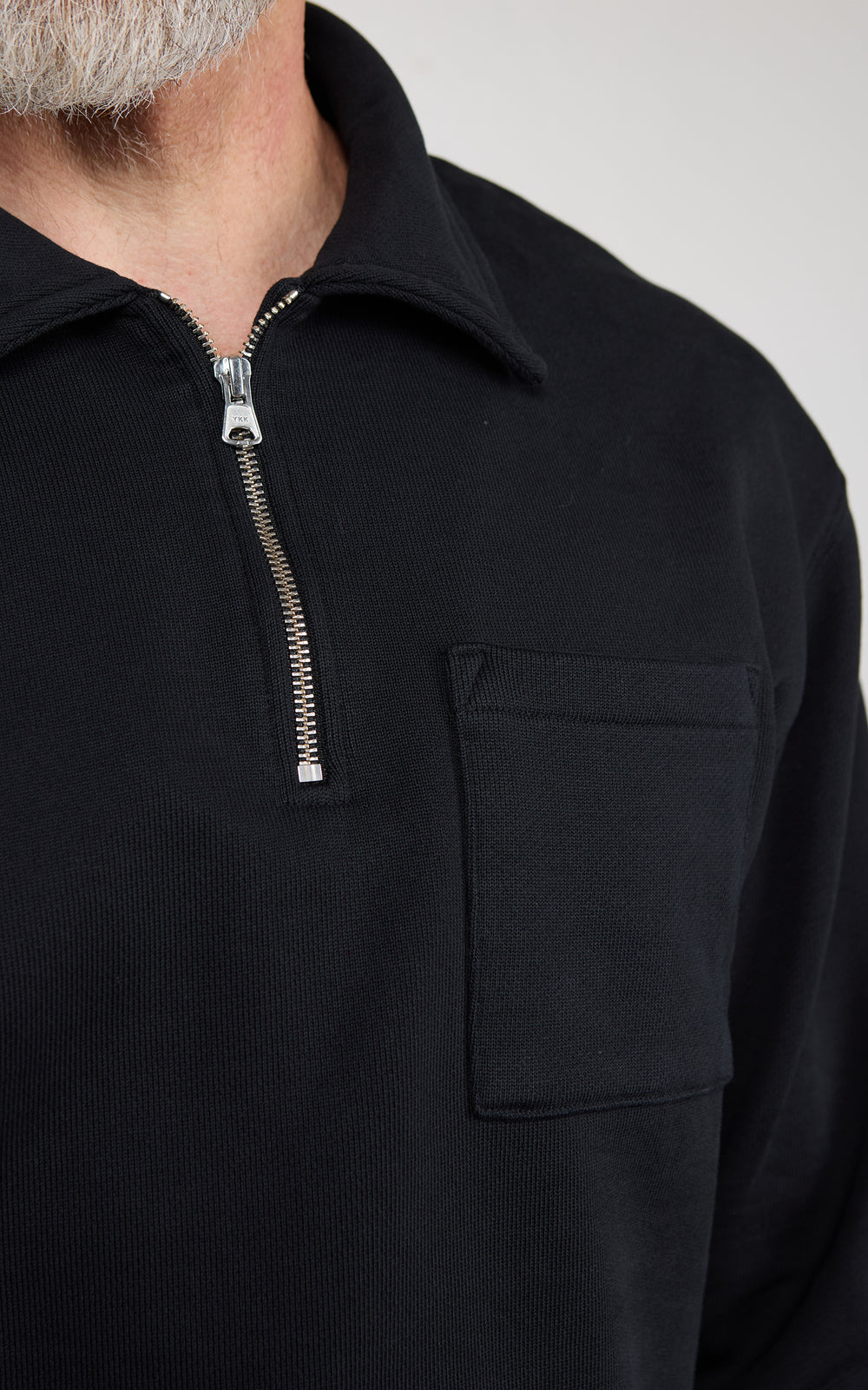 Merz b. Schwanen ZIP03 Authentic Fleece Polo Collared Half-Zip Cotton Sweatshirt Deep Black
