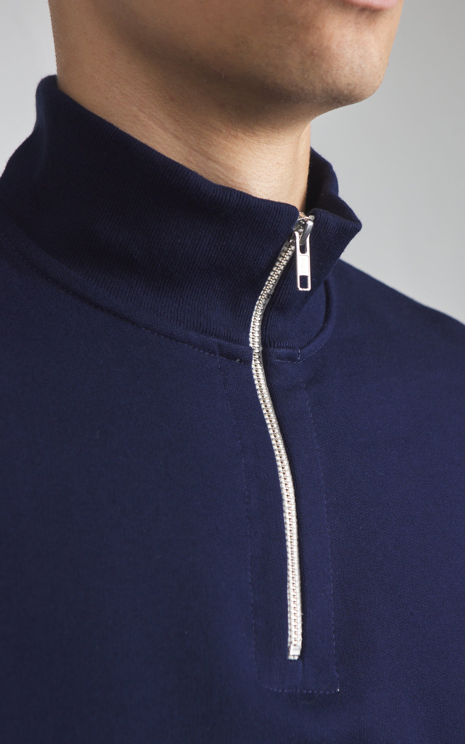 Merz b. Schwanen 343Z Sweatshirt Half Zip Mock Neck Ink Blue