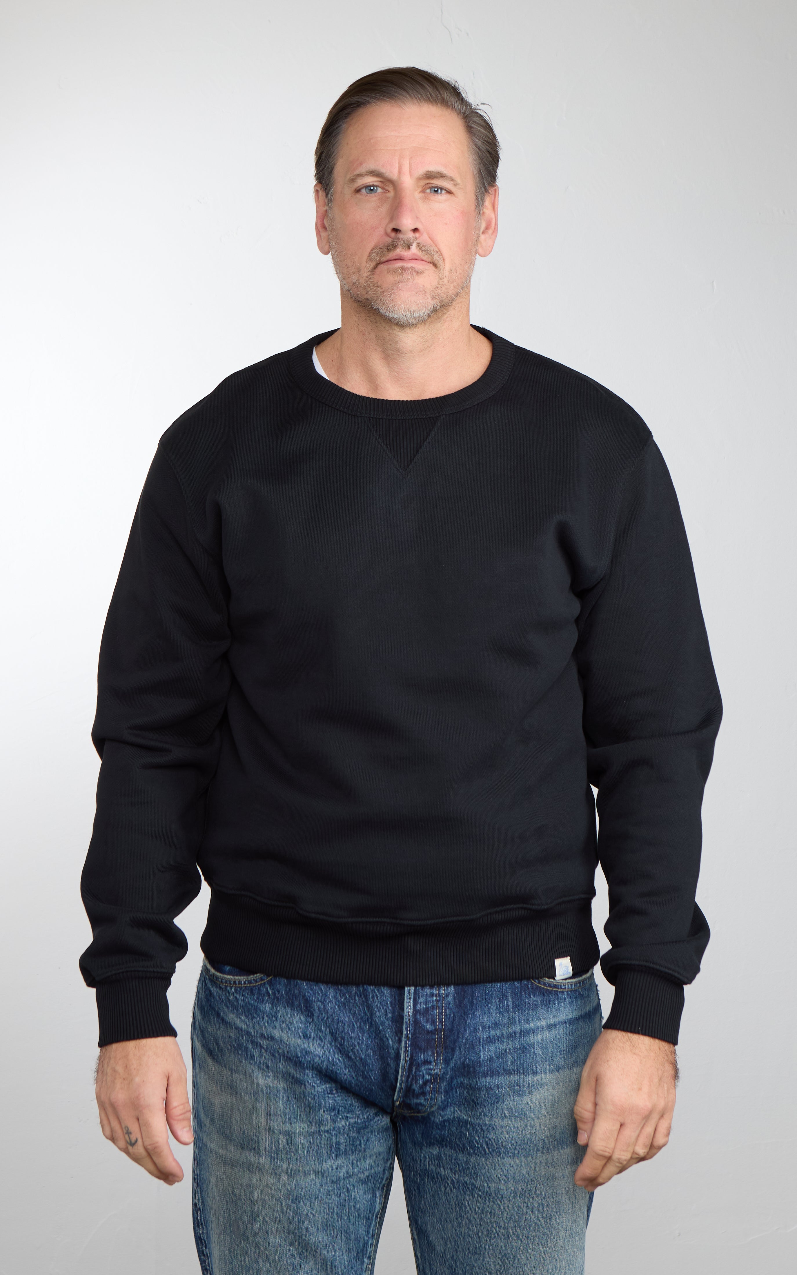 Merz b. Schwanen CREW02 Authentic Fleece Classic Fit Sweatshirt Deep Black