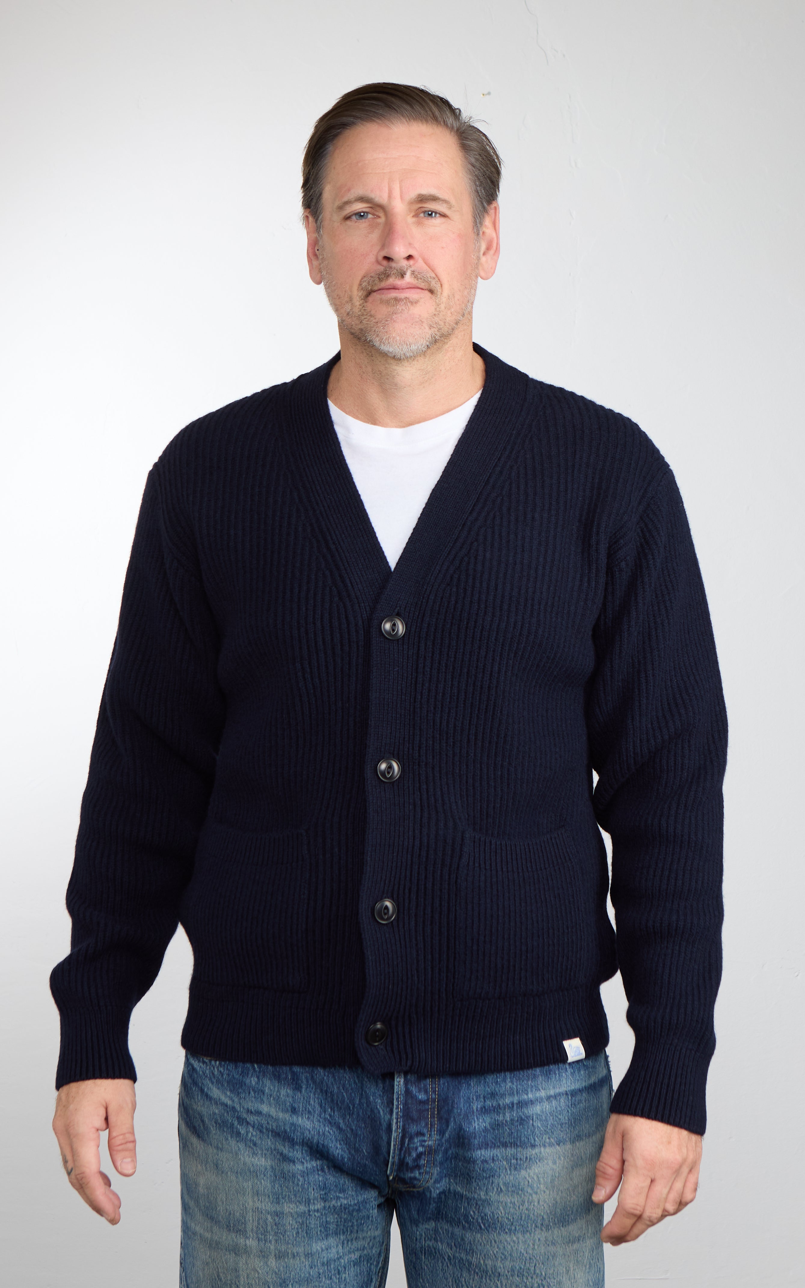 Merz b. Schwanen LOCG02 Merino Wool-Cashmere Cardigan Dark Navy