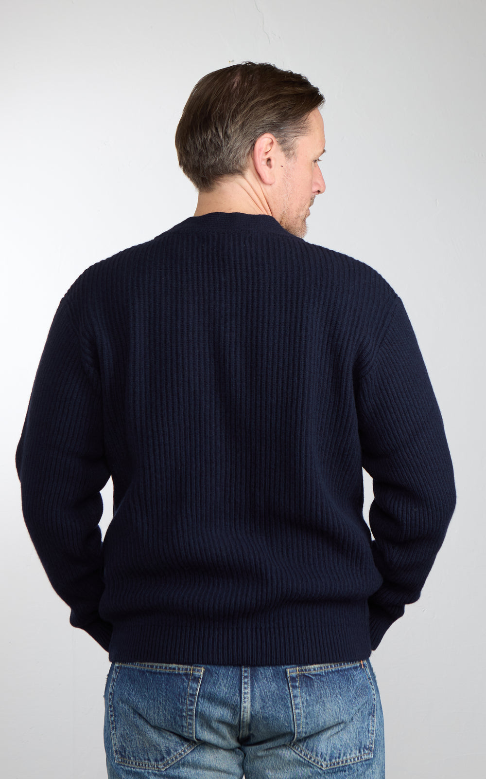 Merz b. Schwanen LOCG02 Merino Wool-Cashmere Cardigan Dark Navy