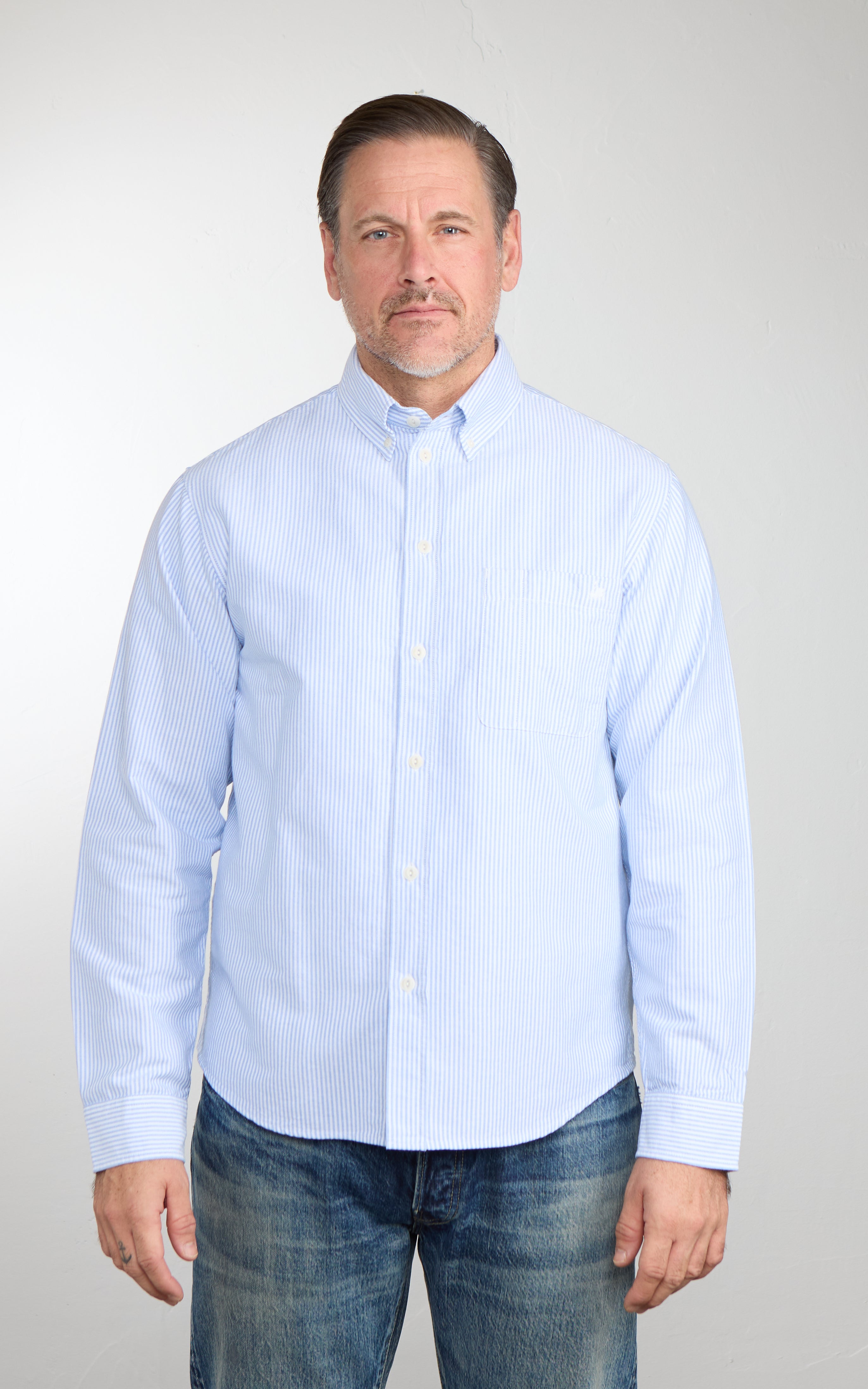 Merz b. Schwanen SHIRT19OX Oxford Shirt Stripes Light Blue
