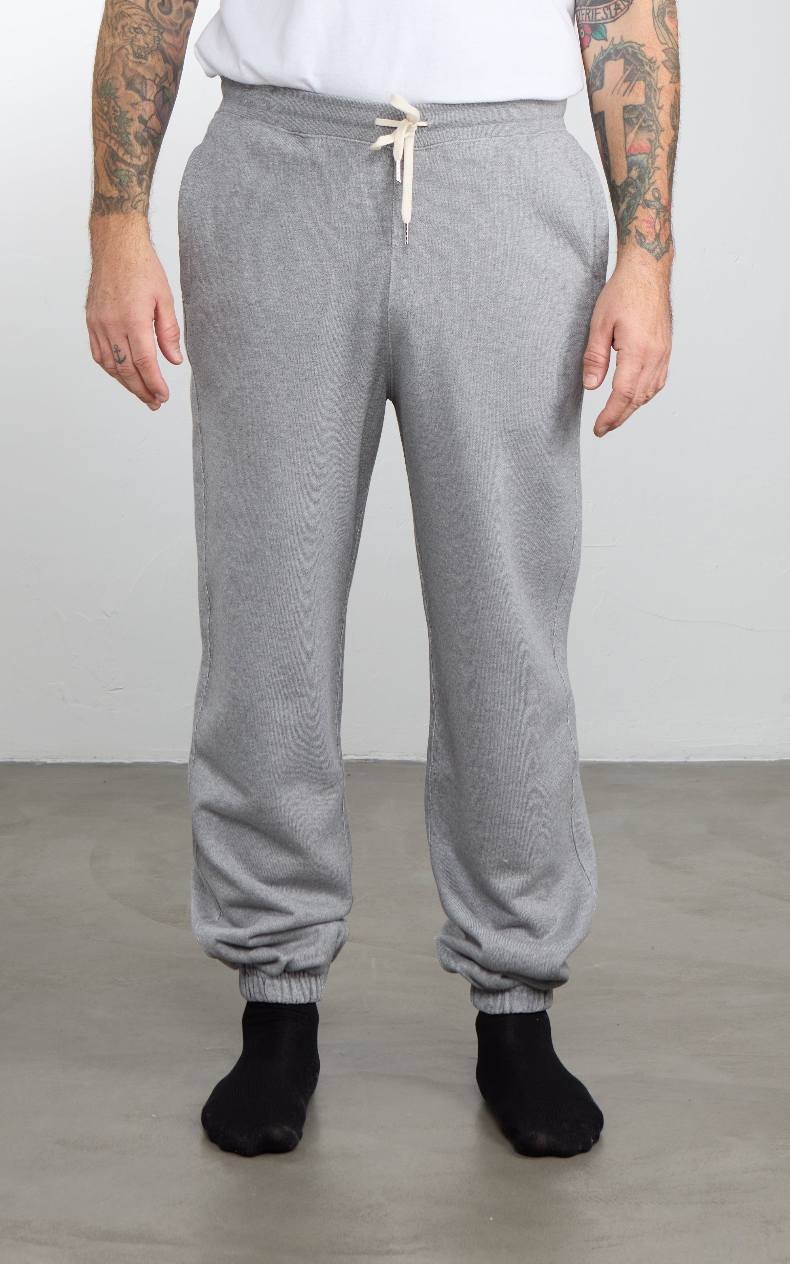 Merz b. Schwanen SWEATPTS02 Authentic Fleece Cuffed Cotton Sweatpants Grey Melange