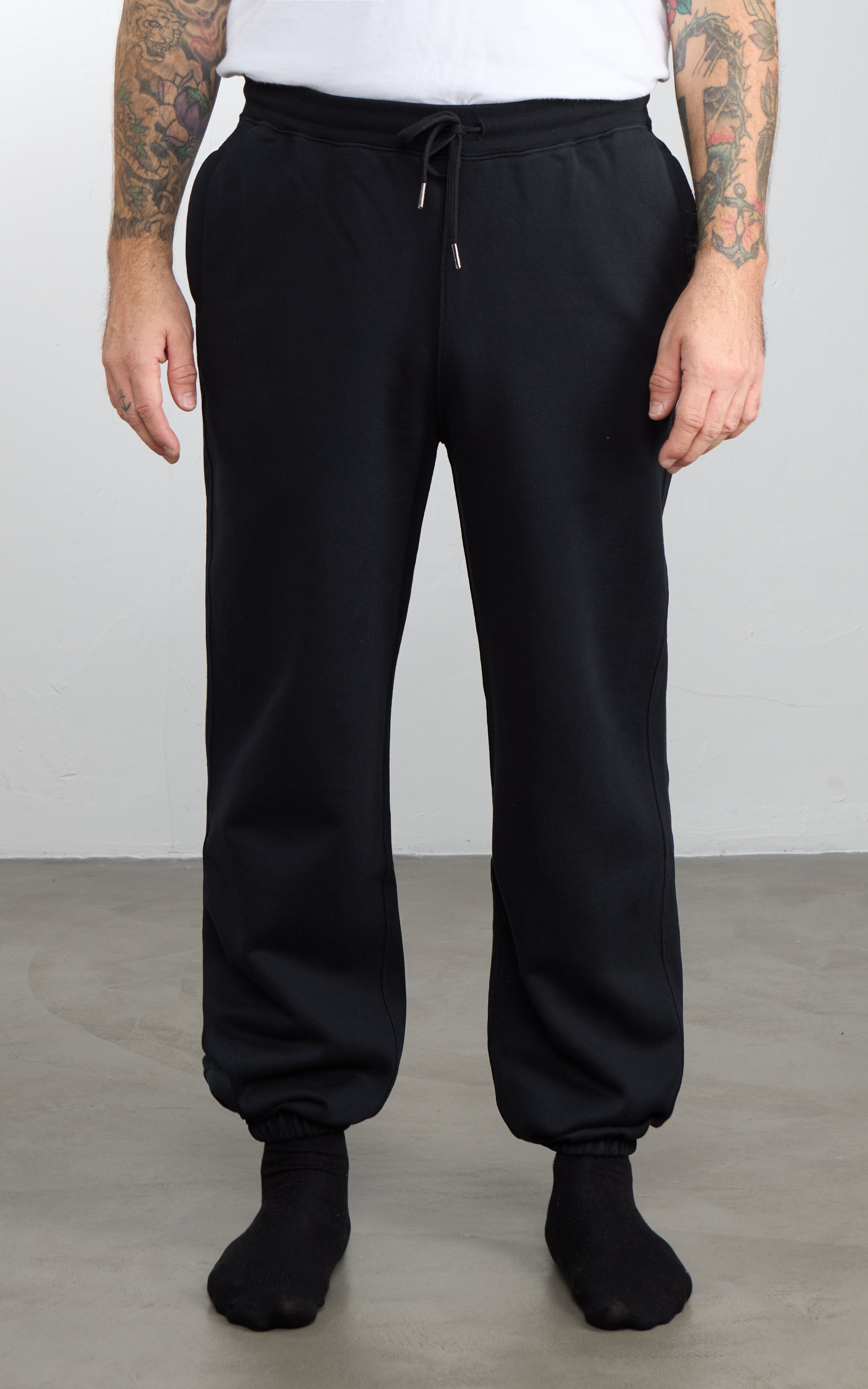 Merz b. Schwanen SWEATPTS02 Authentic Fleece Cuffed Cotton Sweatpants Deep Black