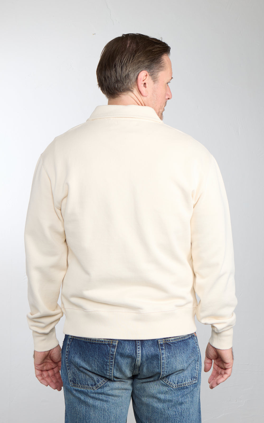 Merz b. Schwanen ZIP03 Authentic Fleece Polo Collared Half-Zip Cotton Sweatshirt Nature