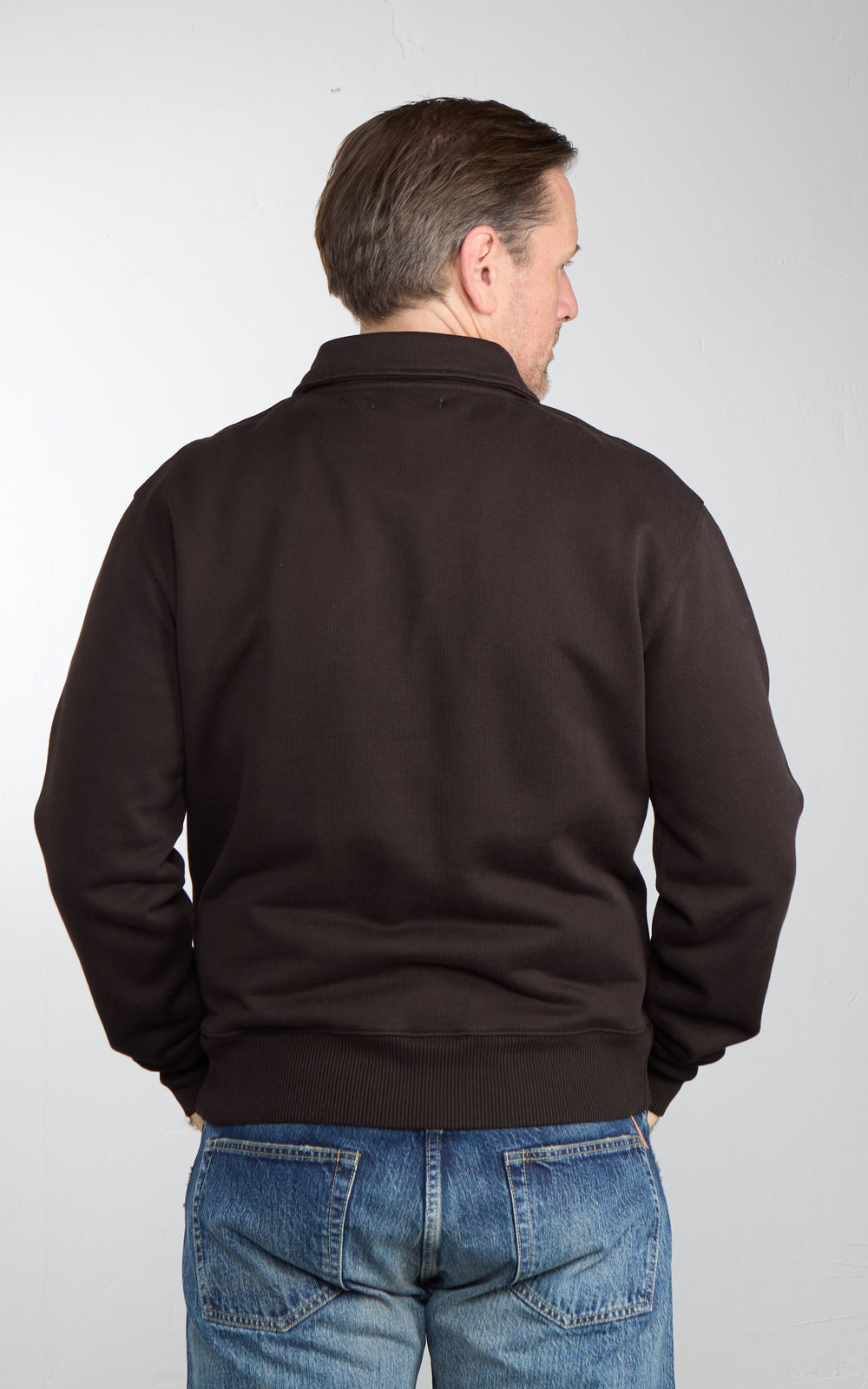 Merz b. Schwanen ZIP03 Authentic Fleece Polo Collared Half-Zip Cotton Sweatshirt Espresso
