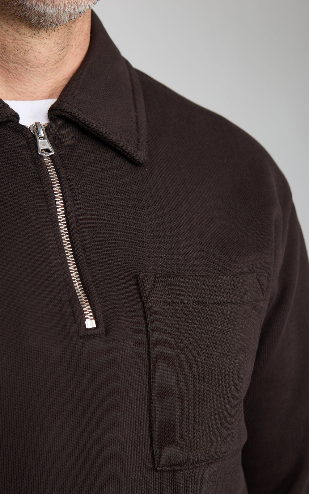 Merz b. Schwanen ZIP03 Authentic Fleece Polo Collared Half-Zip Cotton Sweatshirt Espresso