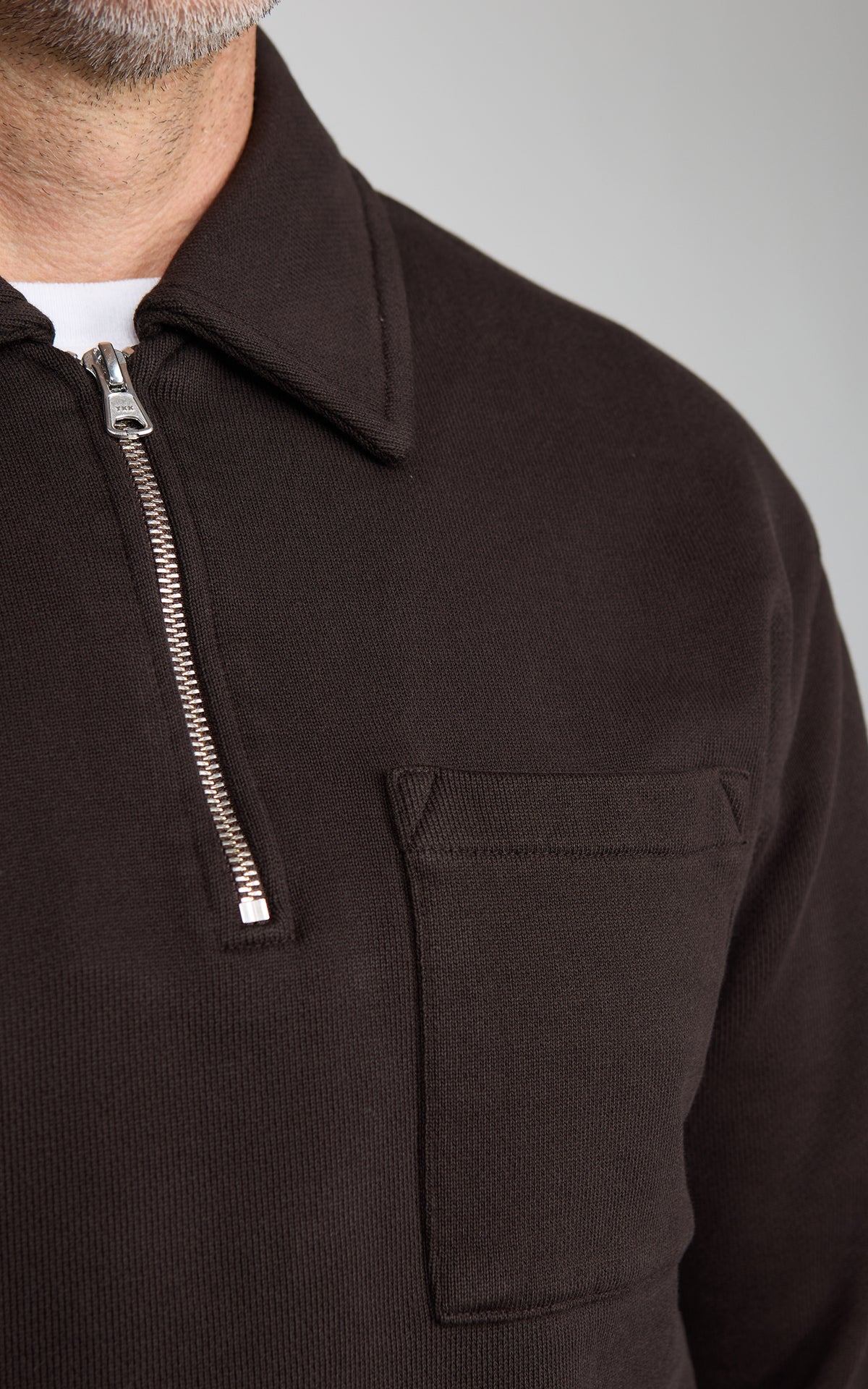 Merz b. Schwanen ZIP03 Authentic Fleece Polo Collared Half-Zip Cotton Sweatshirt Espresso