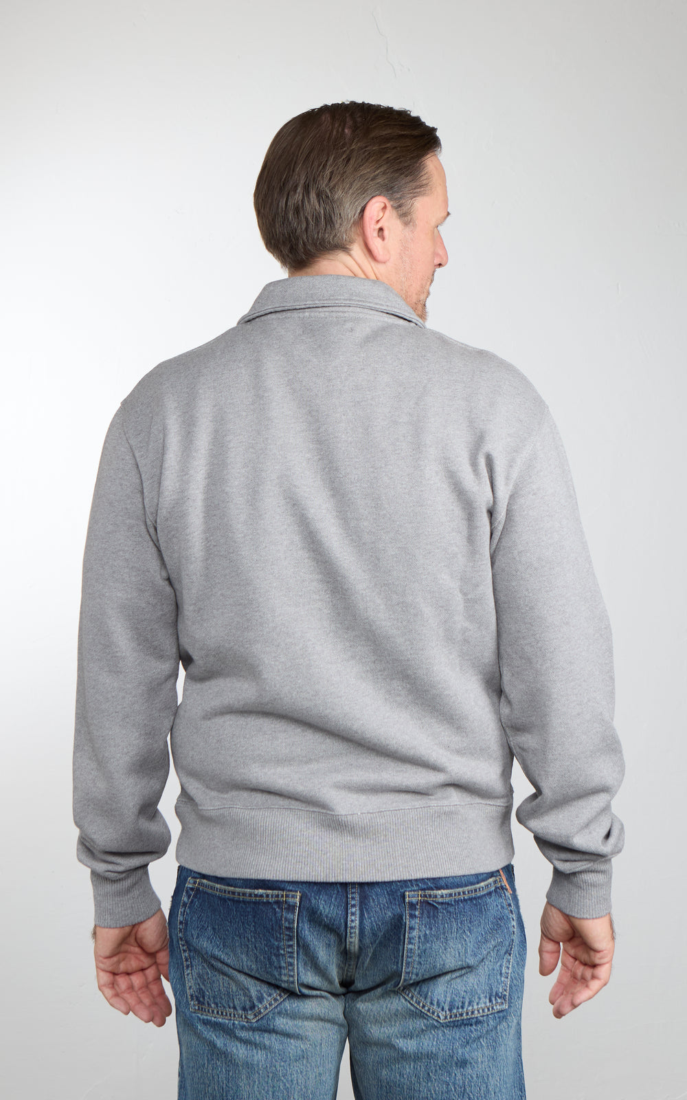 Merz b. Schwanen ZIP03 Authentic Fleece Polo Collared Half-Zip Cotton Sweatshirt Grey Melange