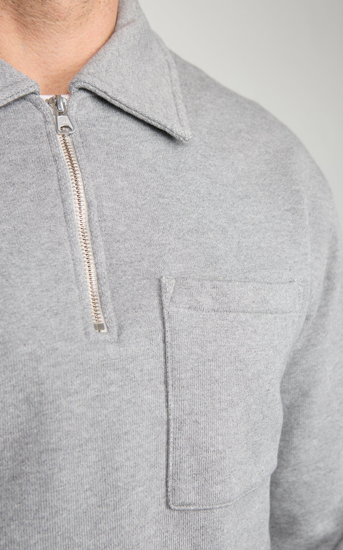 Merz b. Schwanen ZIP03 Authentic Fleece Polo Collared Half-Zip Cotton Sweatshirt Grey Melange