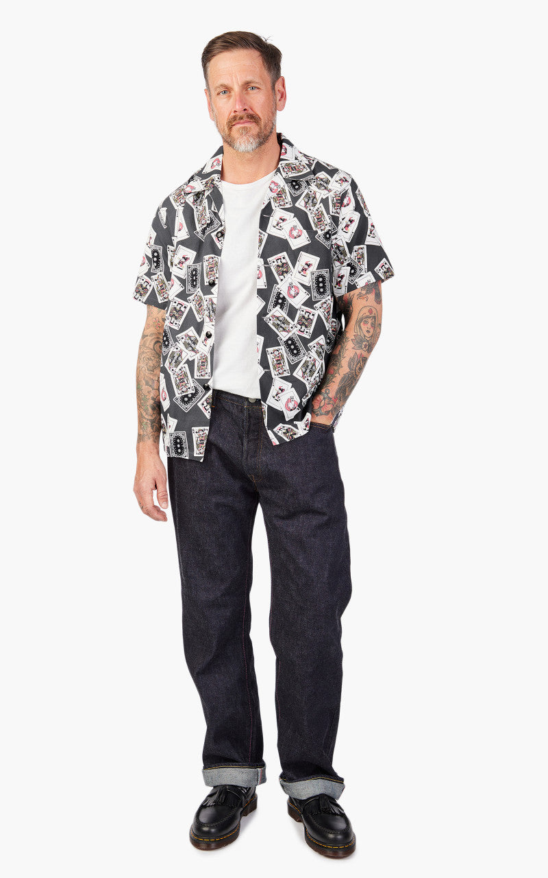 Momotaro Jeans MSS1010M31 Original Cards Design Hawaiian Shirt Black