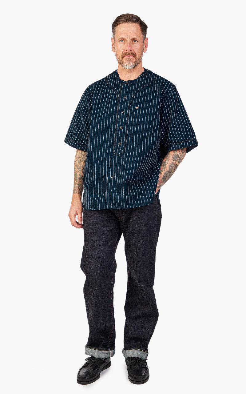 Momotaro Jeans MSS1040M31 Indigo Stripe Baseball Shirt
