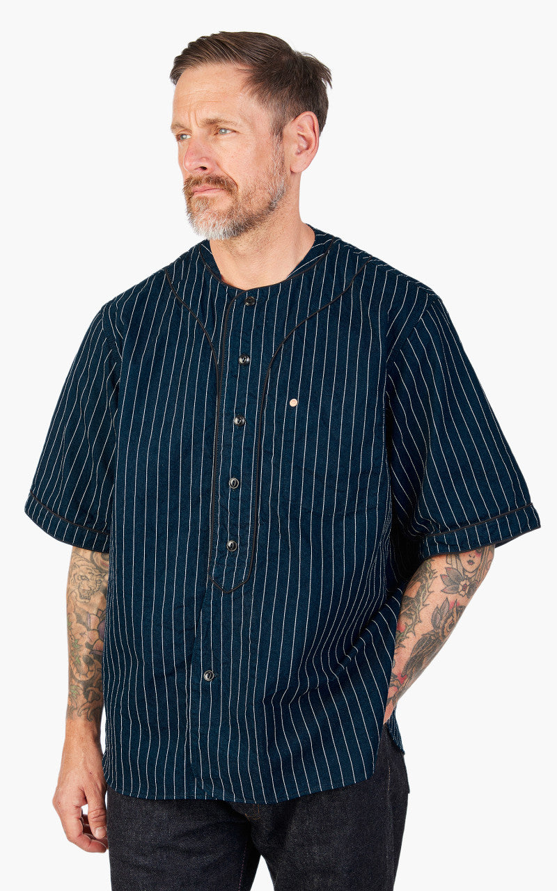 Momotaro Jeans MSS1040M31 Indigo Stripe Baseball Shirt