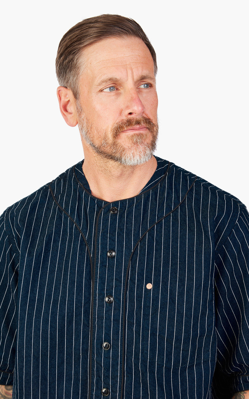 Momotaro Jeans MSS1040M31 Indigo Stripe Baseball Shirt