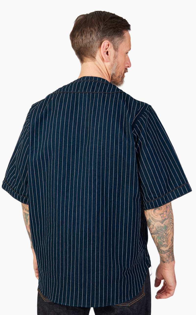 Momotaro Jeans MSS1040M31 Indigo Stripe Baseball Shirt