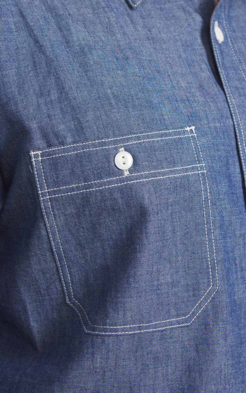Momotaro Jeans MALS1001 Triple Stitch L/S Chambray Shirt Indigo 5oz