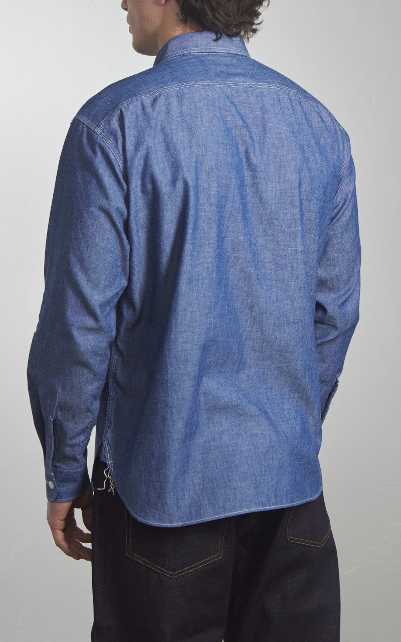 Momotaro Jeans MALS1001 Triple Stitch L/S Chambray Shirt Indigo 5oz